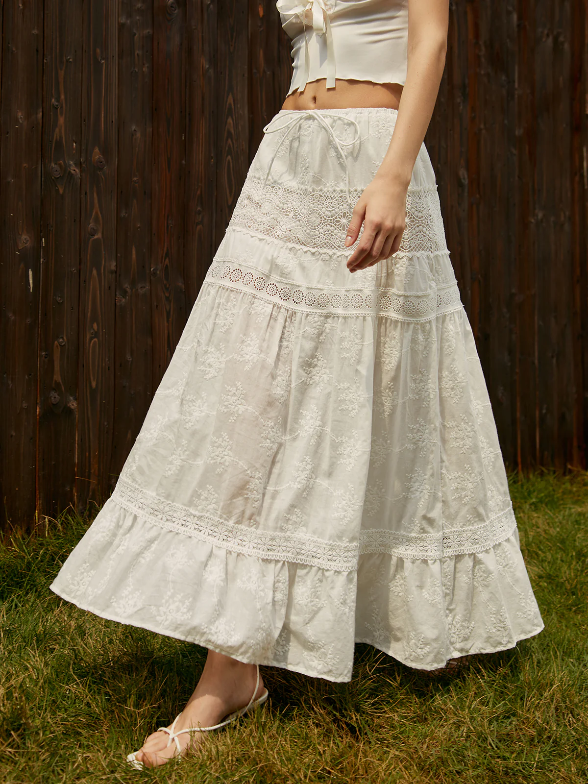 Jacquard Cotton Blends Maxi Skirt - Image 3