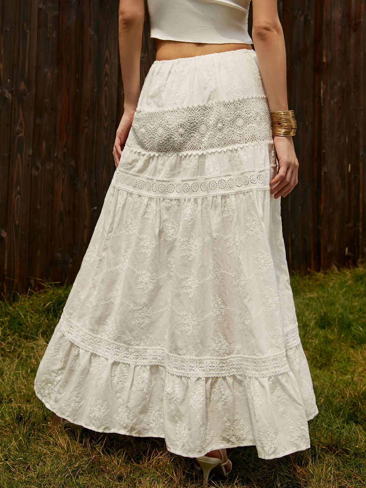 Jacquard Cotton Blends Maxi Skirt - Image 4