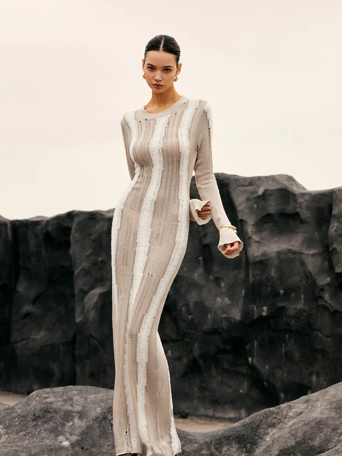 Jacquard Striped Crochet Long Dress - Image 2
