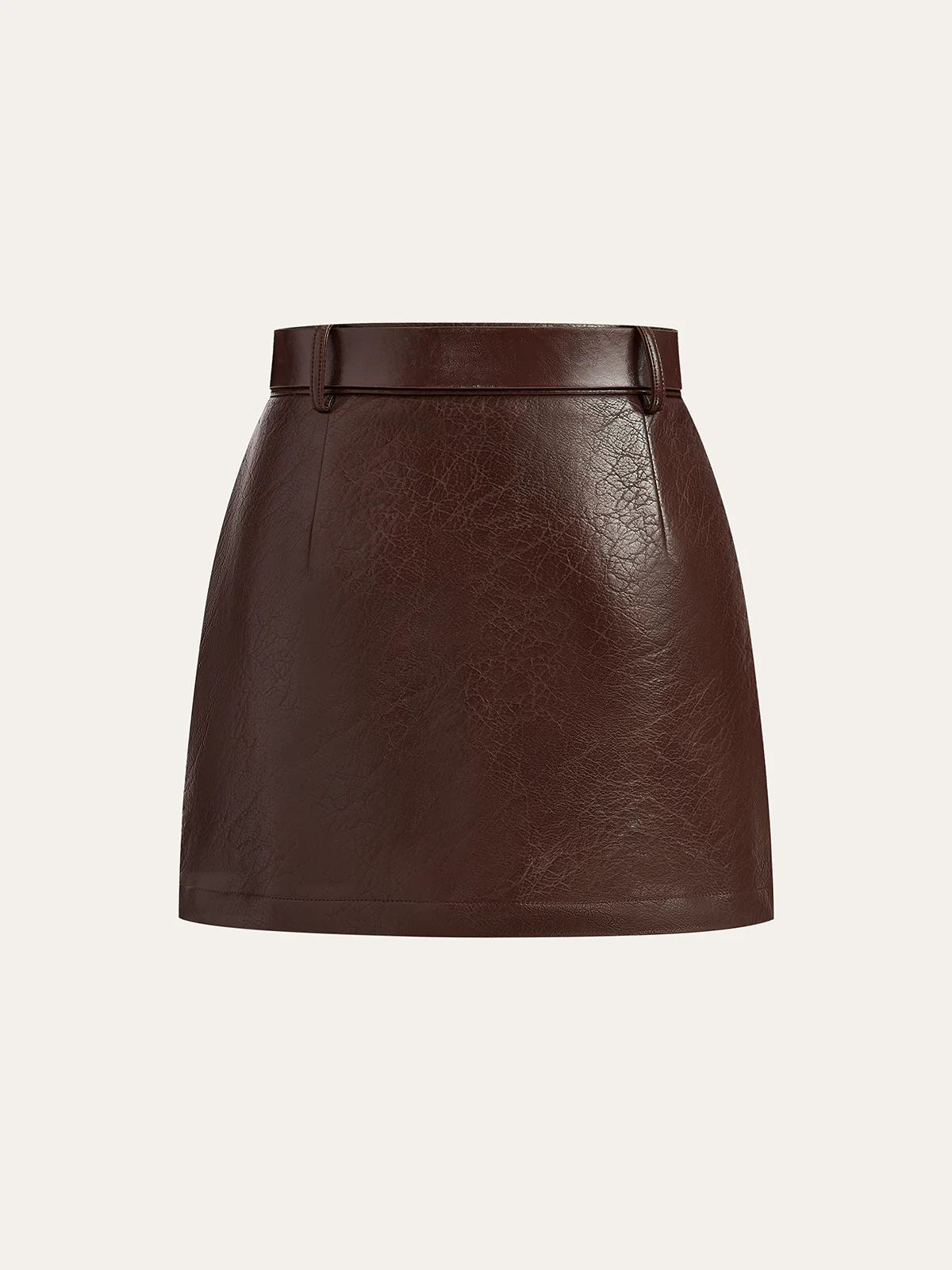Jacquard Trim PU Leather Mini Skirt with Belt - Image 2
