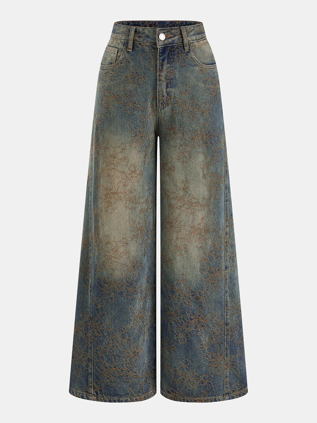 Jacquard Wide Leg Denim Pants