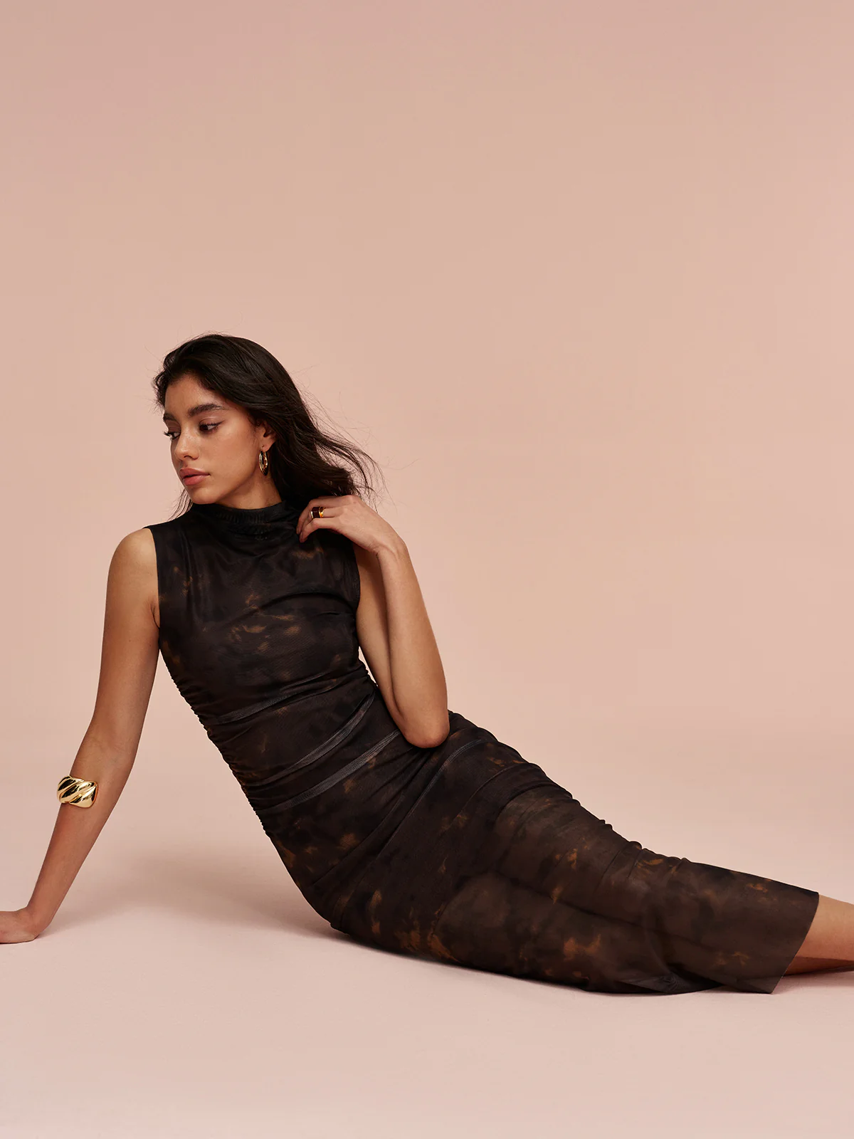 Jersey Lined Sleeveless Mesh Dress - Image 2