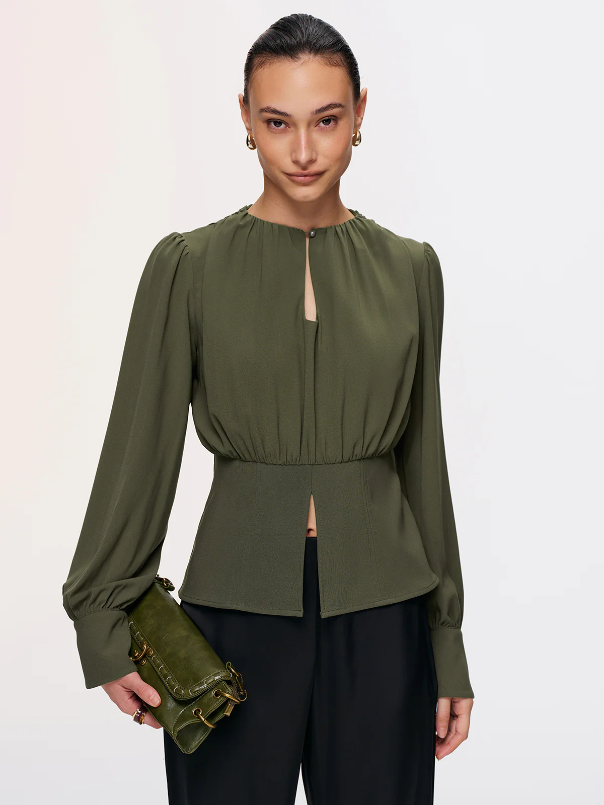 Keyhole Cut-Out Peplum Blouse