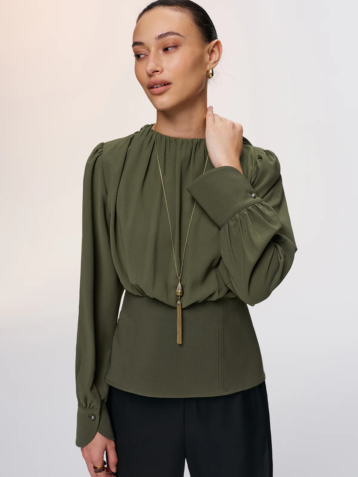 Keyhole Cut-Out Peplum Blouse - Image 5
