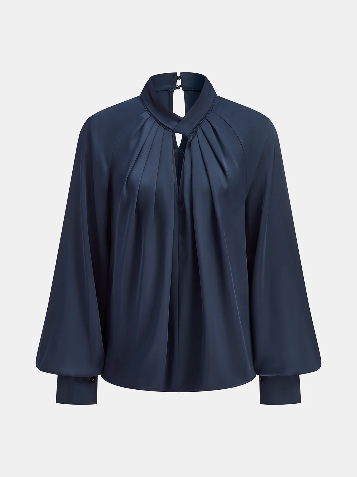 Keyhole Neck Bishop Sleeve Satin Blouse - Image 2