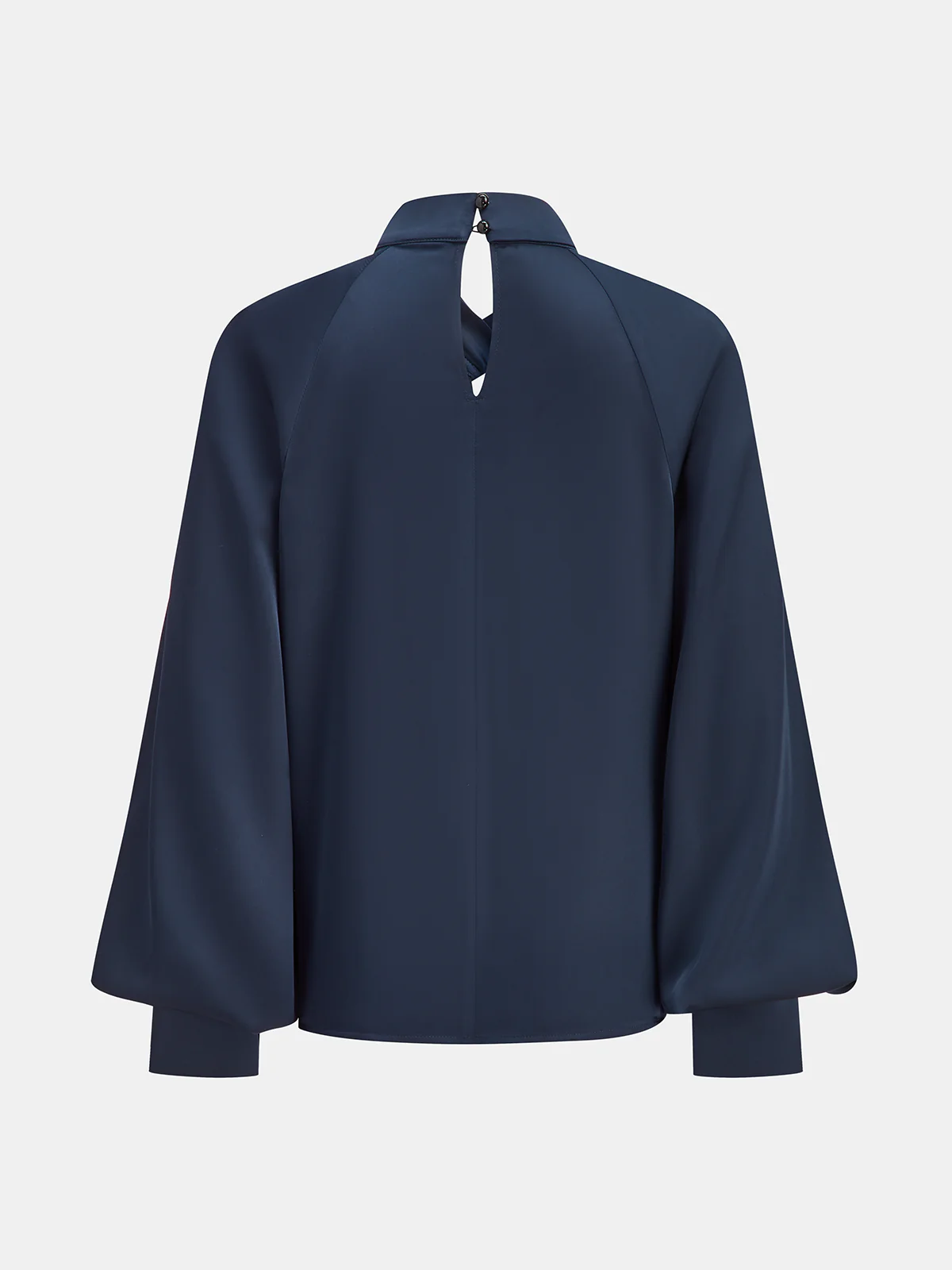 Keyhole Neck Bishop Sleeve Satin Blouse - Image 3