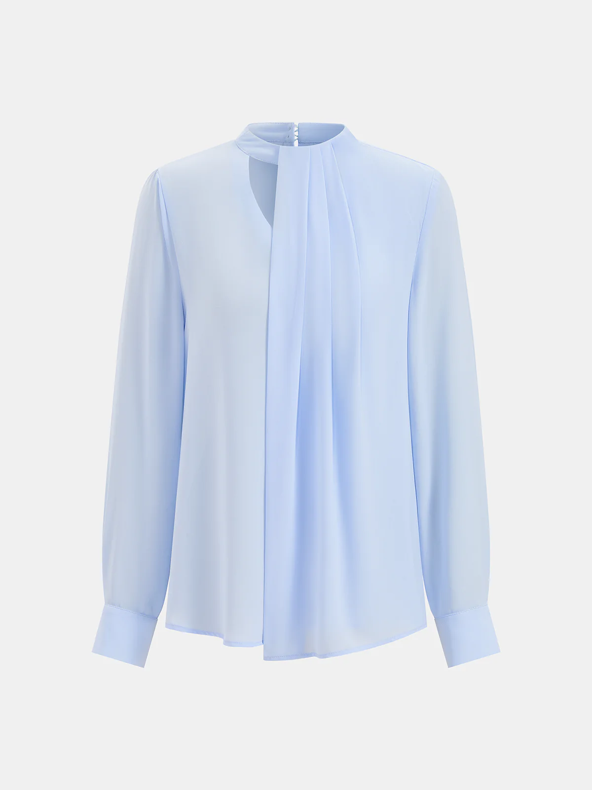 Keyhole Neck Pleated Long Sleeve Blouse - Image 2