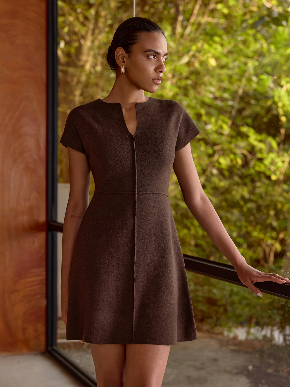 Keyhole Neck Wool-Blend Knit Mini Dress - Image 6