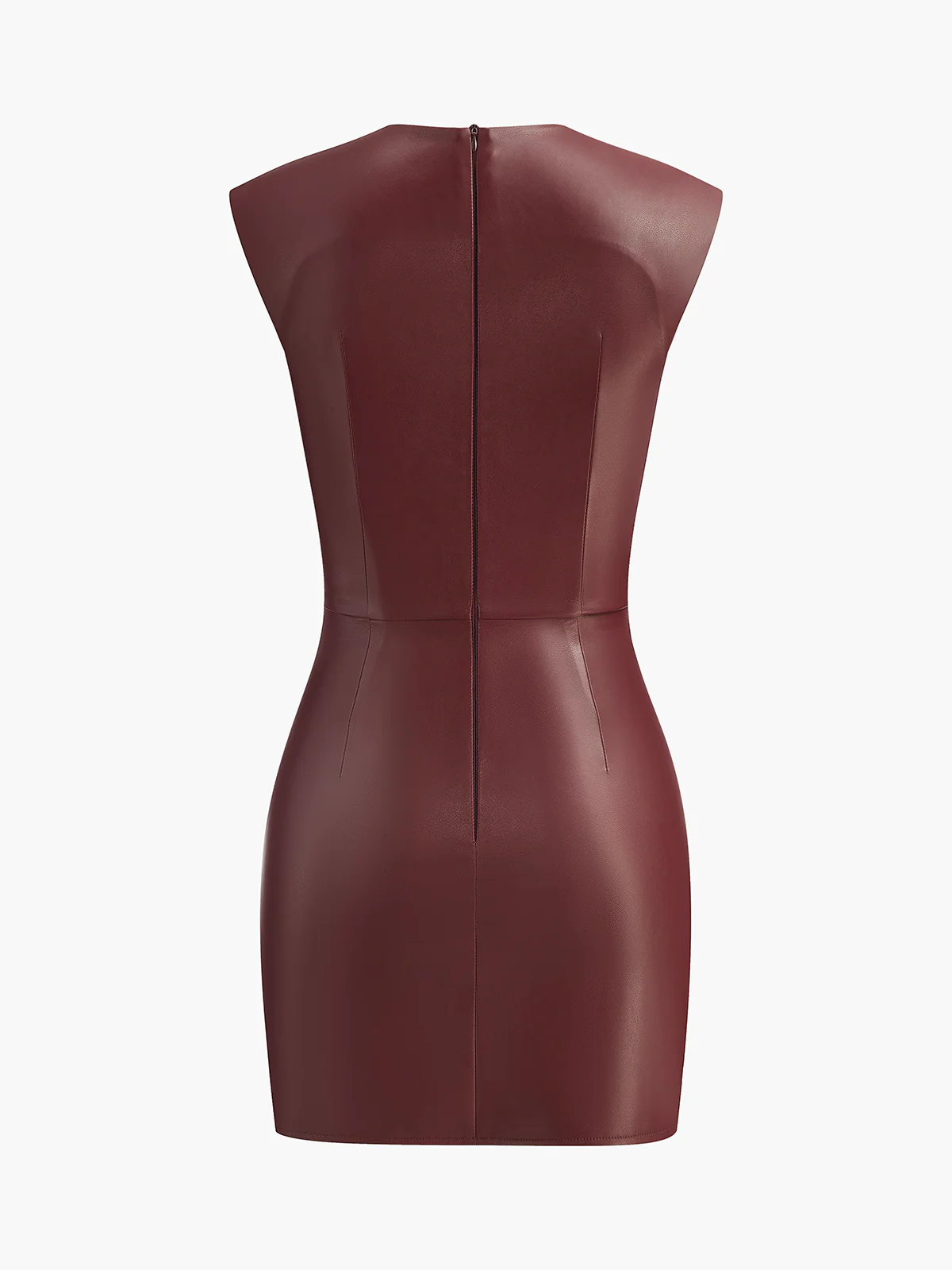 Keyhole Neckline Pleated PU Leather Slim Dress - Image 9
