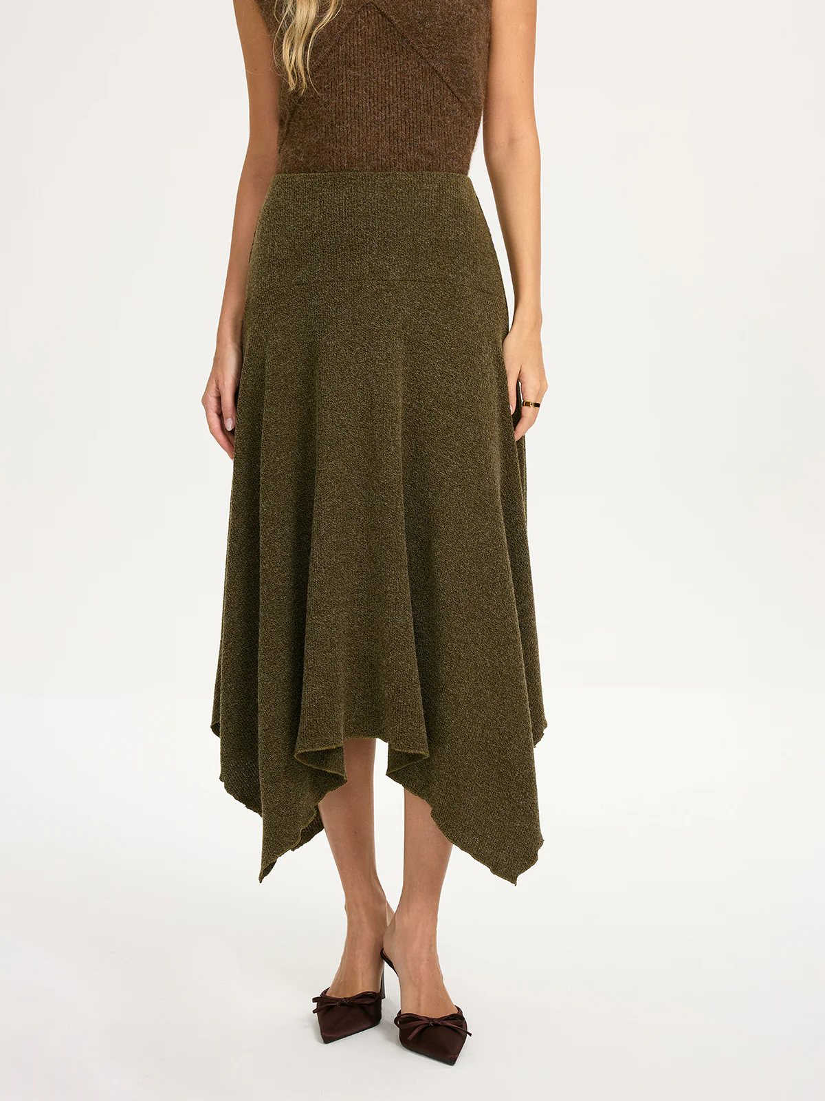 Knit Asymmetric Hem Midi Skirt - Image 3