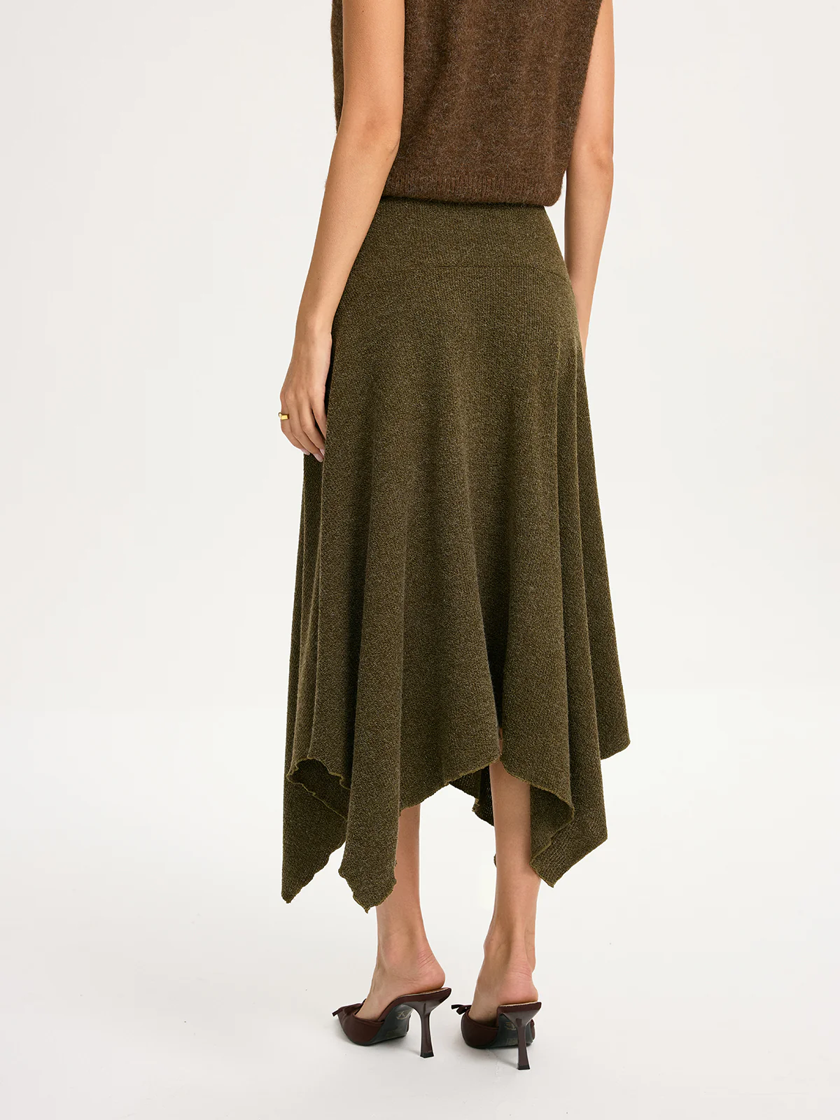 Knit Asymmetric Hem Midi Skirt - Image 6