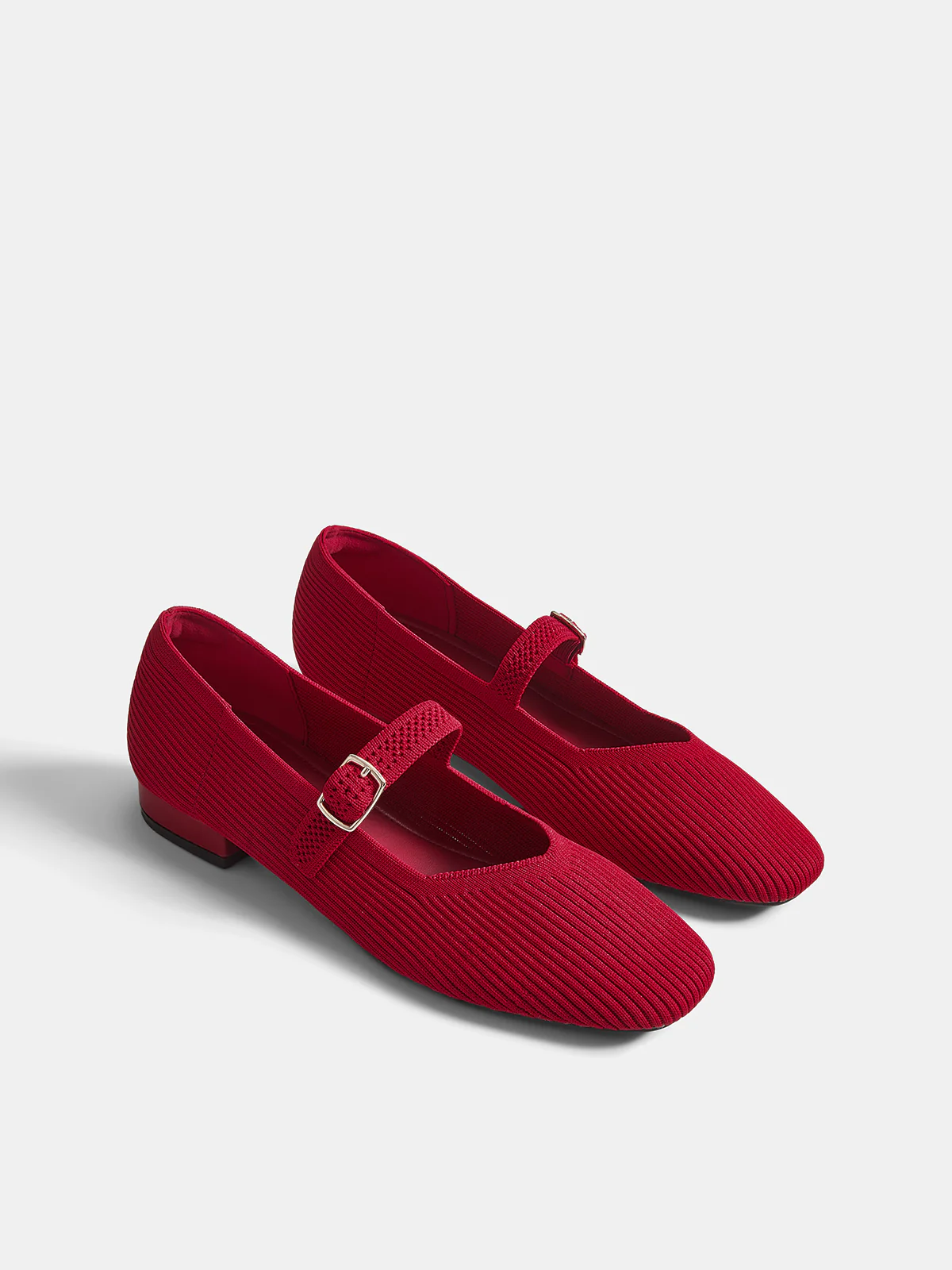 Knit Buckle Strap Low Heel Mary Janes