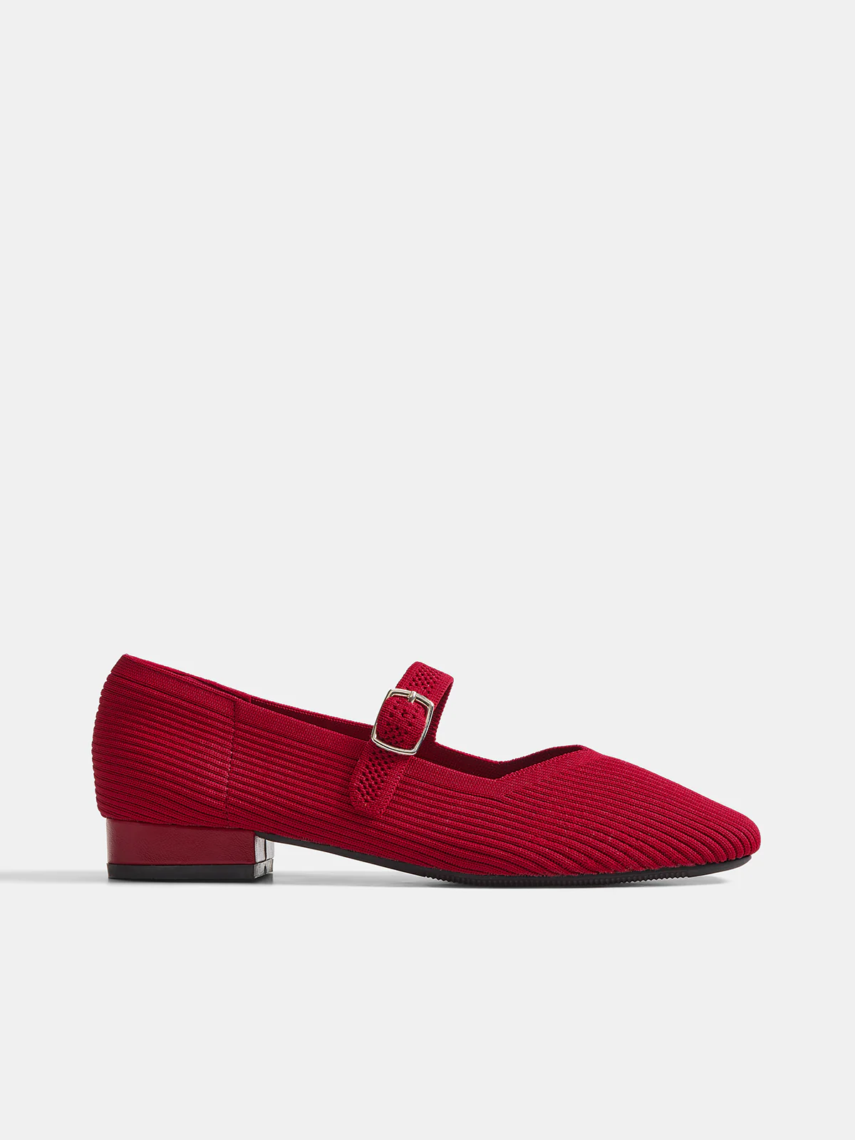 Knit Buckle Strap Low Heel Mary Janes - Image 3