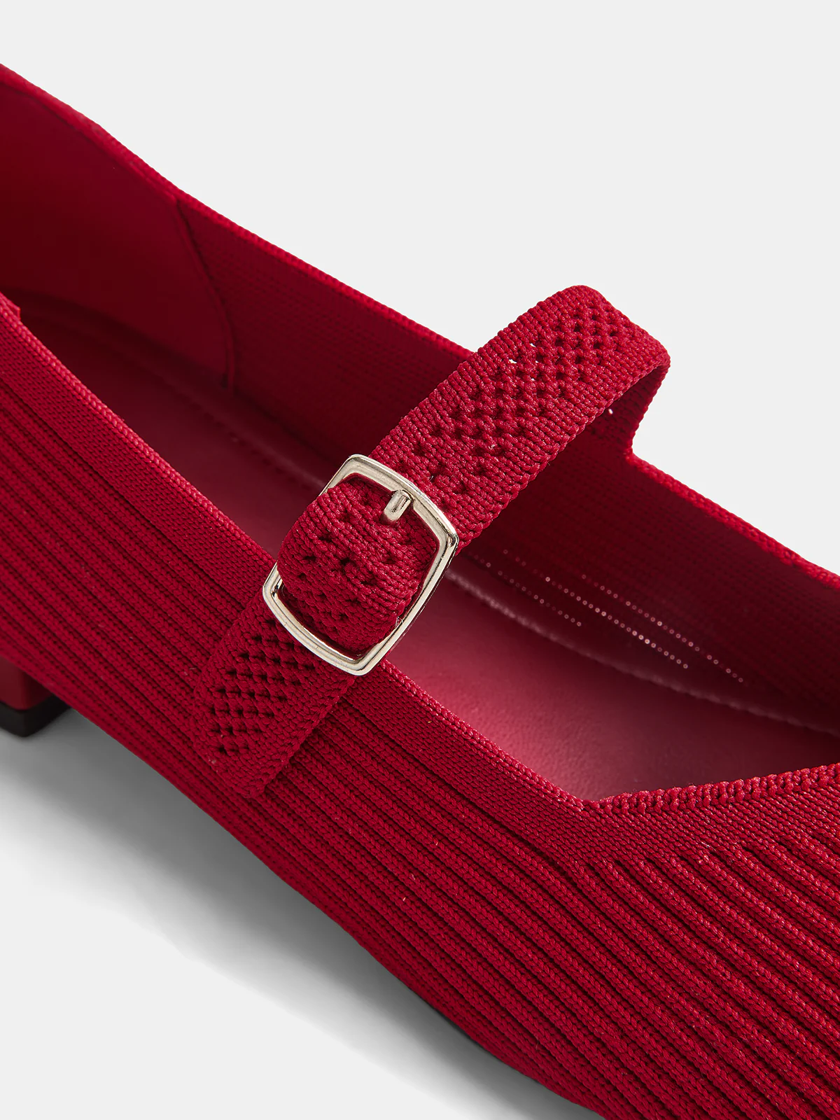Knit Buckle Strap Low Heel Mary Janes - Image 4