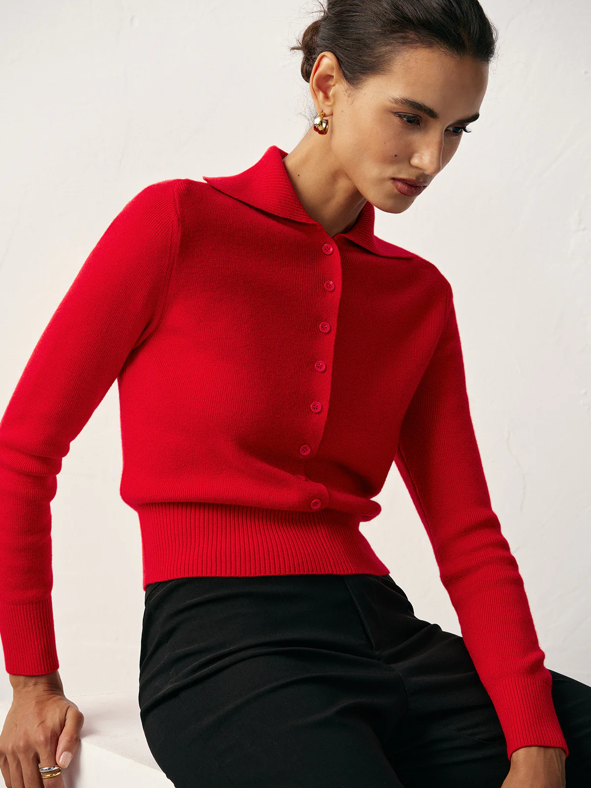 Knit Button Front Collared Top - Image 4