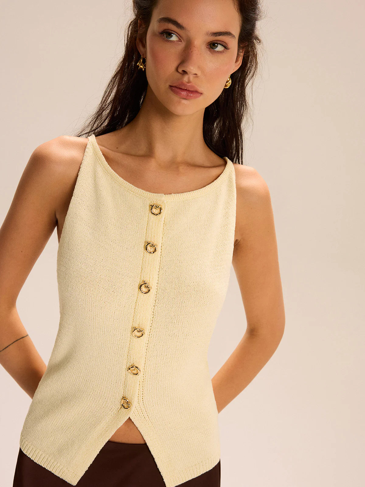 Knit Button-Front Tank Top - Image 2