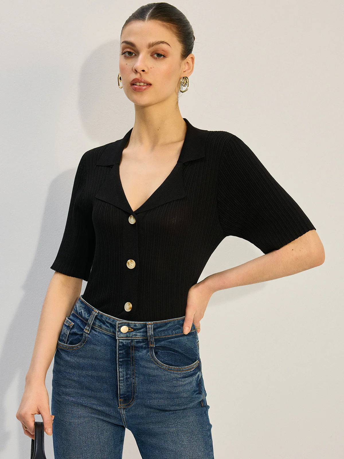 Knit Button-Up Blouse - Image 5