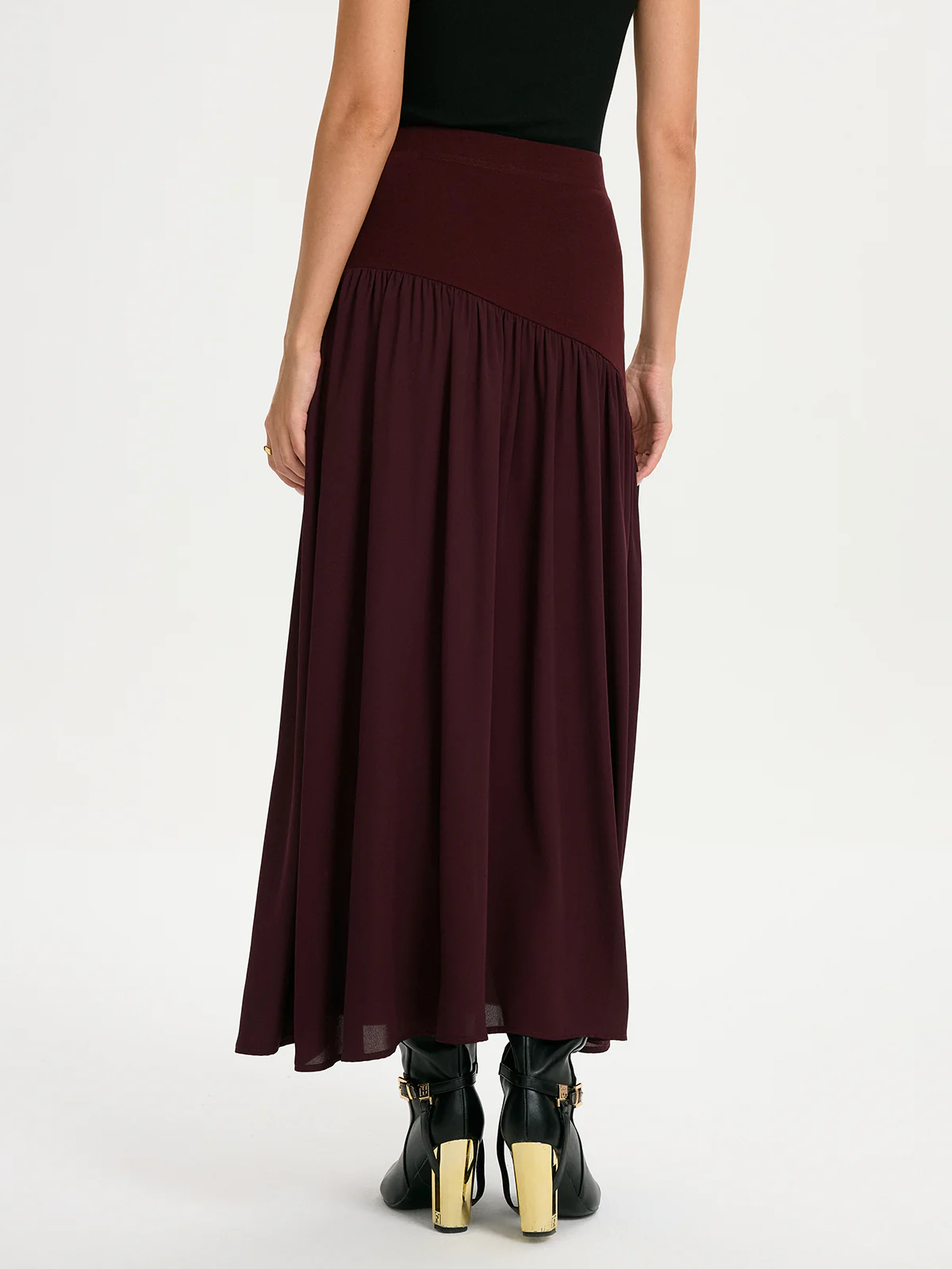 Knit & Chiffon Paneled Flowy Maxi Skirt - Image 6