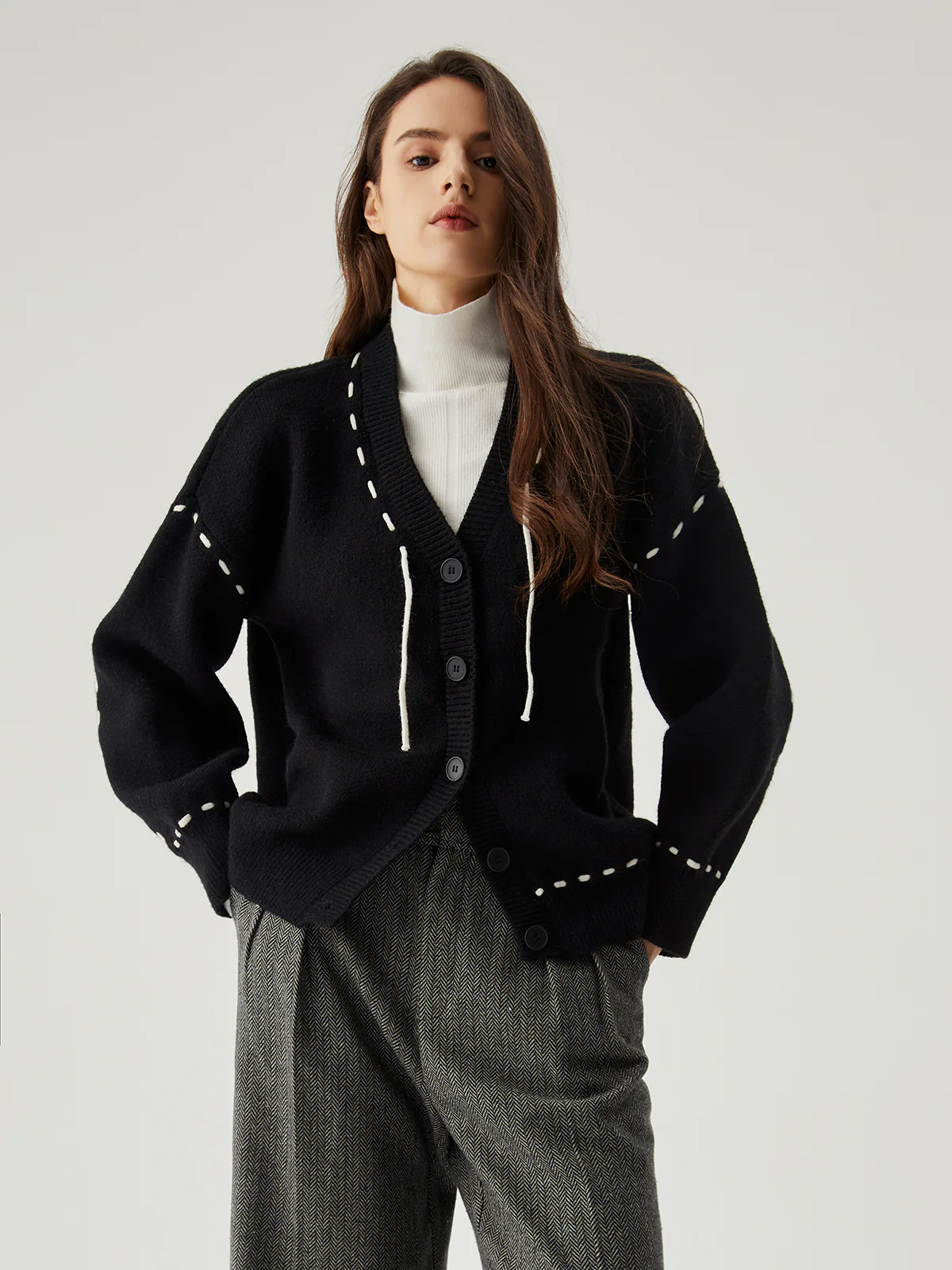 Knit Contrast Trim Button Down Cardigan - Image 2