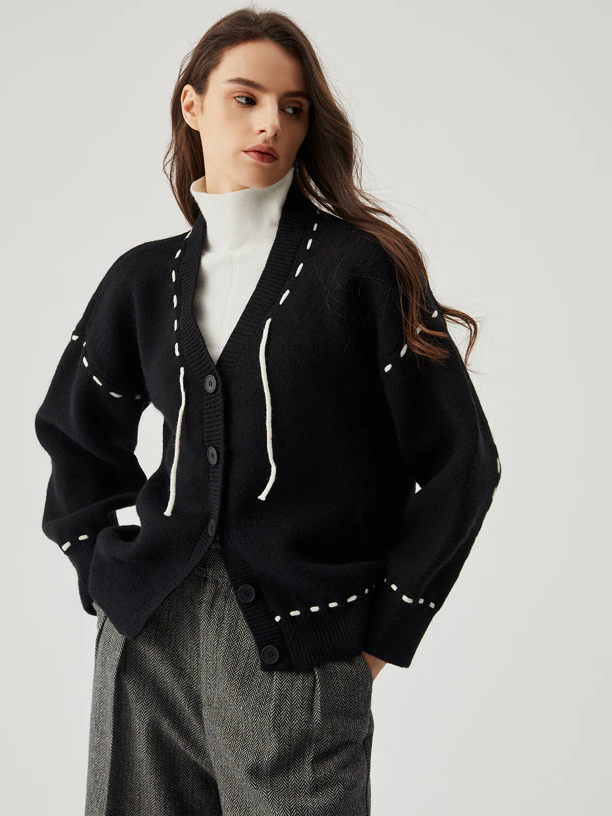 Knit Contrast Trim Button Down Cardigan - Image 3