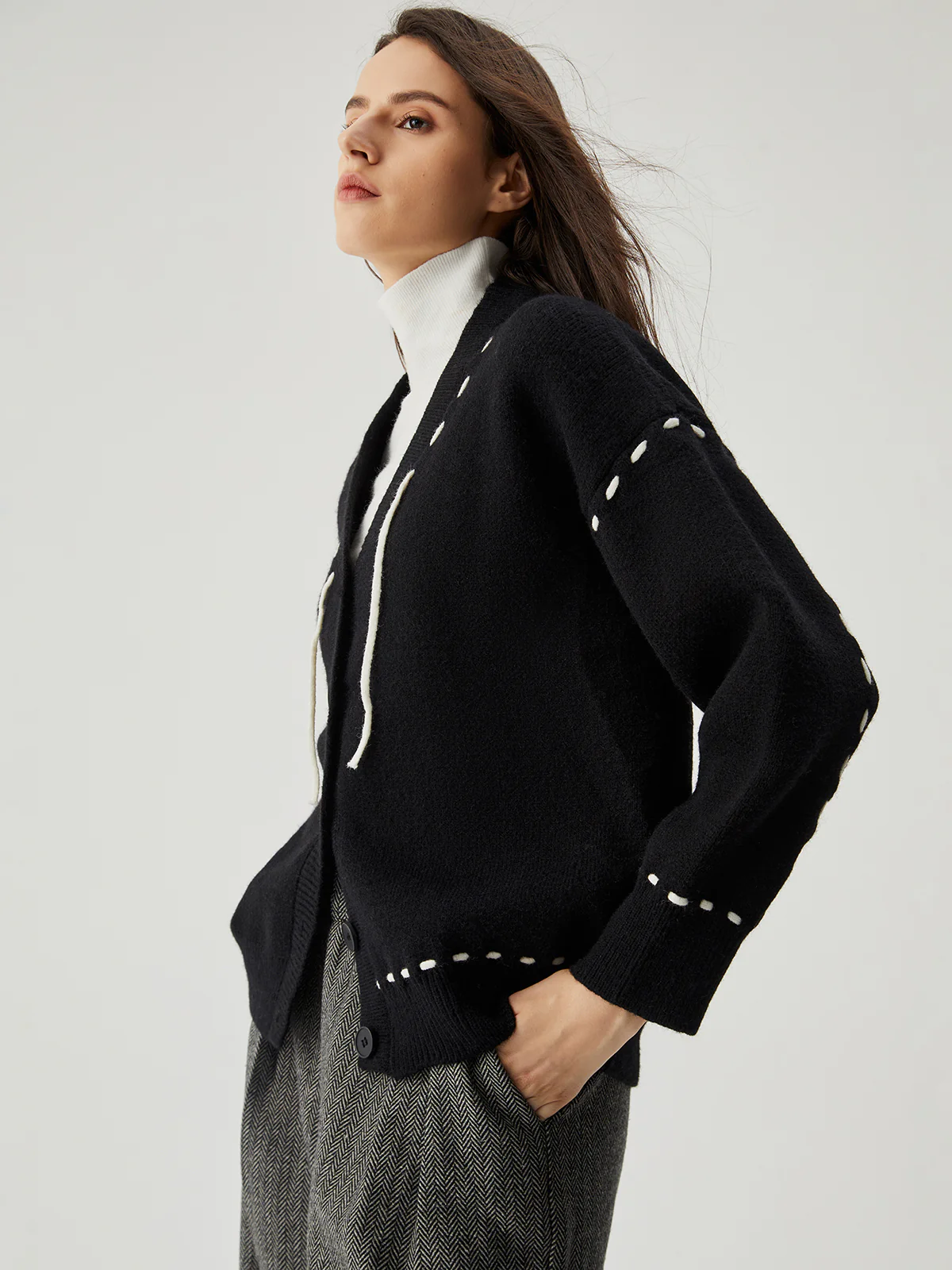 Knit Contrast Trim Button Down Cardigan - Image 5