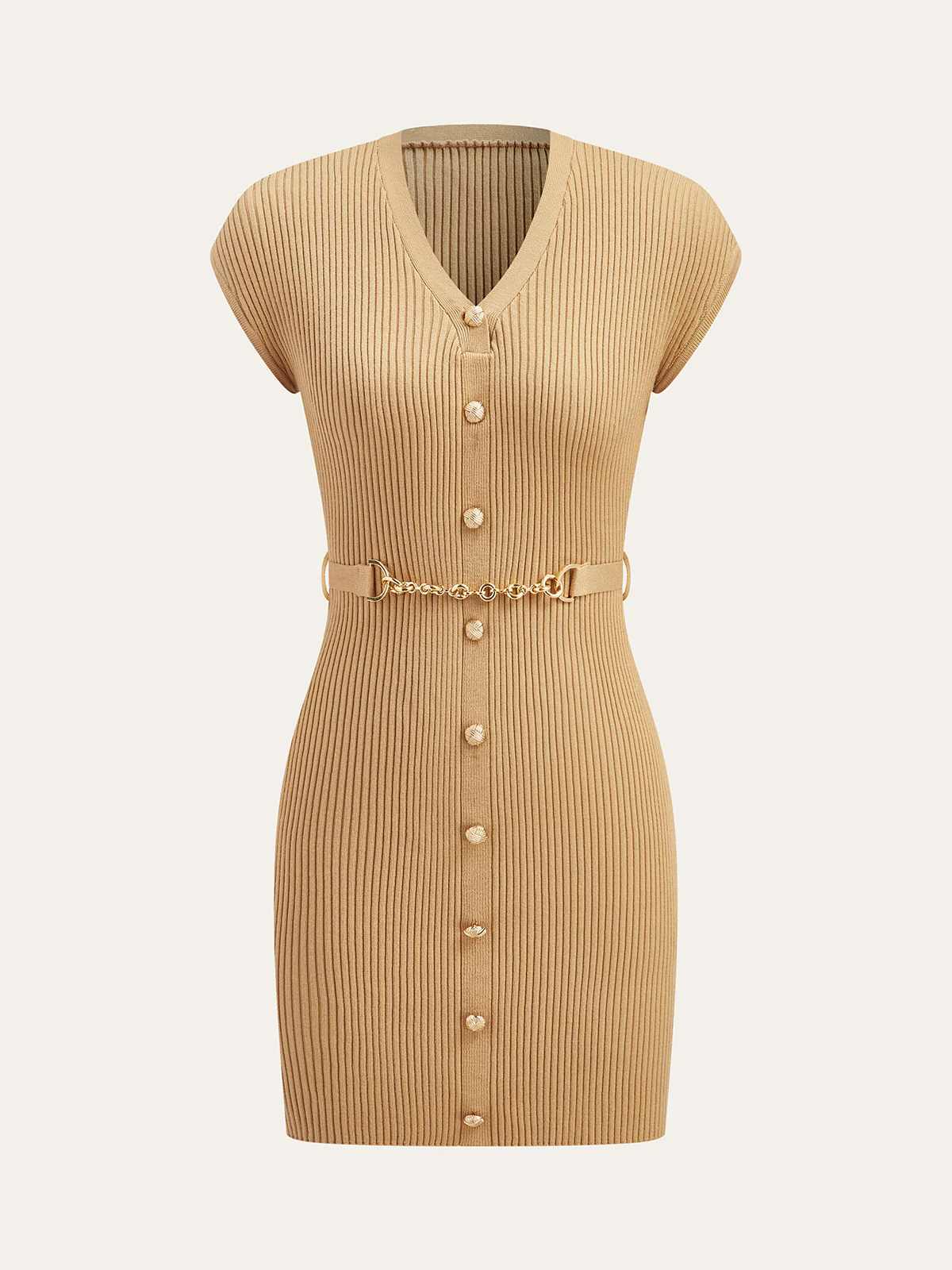 Knit Dress with Buttons and Matching Belt