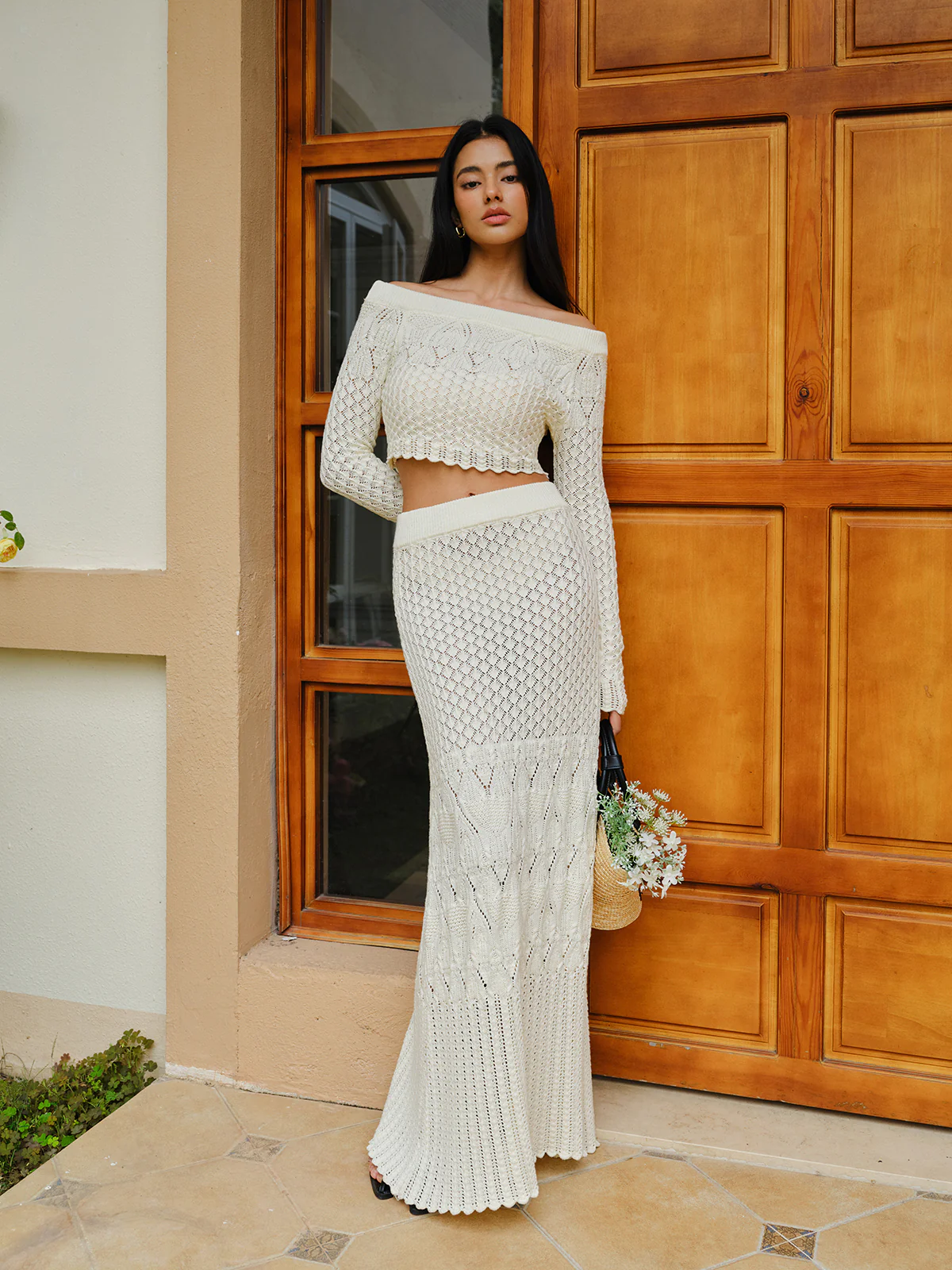 Knit Off-Shoulder Cropped Top - Image 2