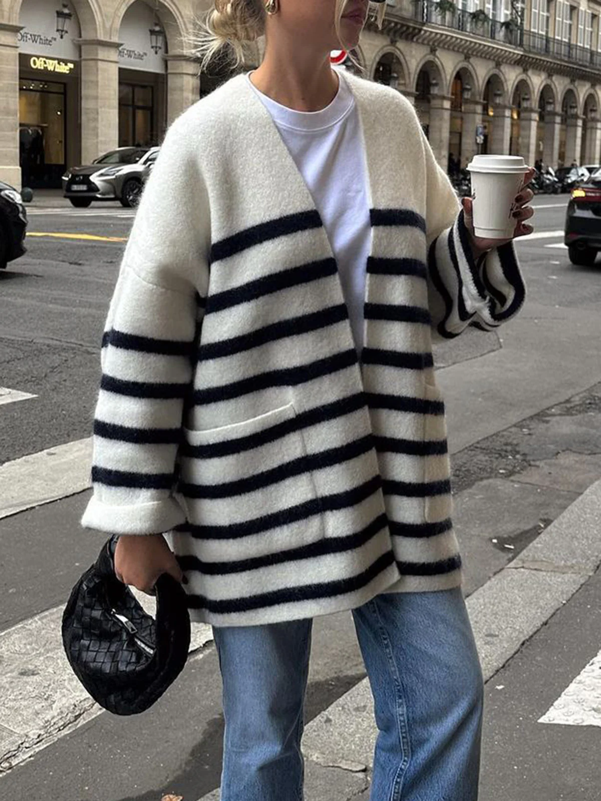 Knit Oversized Stripe Pocket Cardigan - Image 2