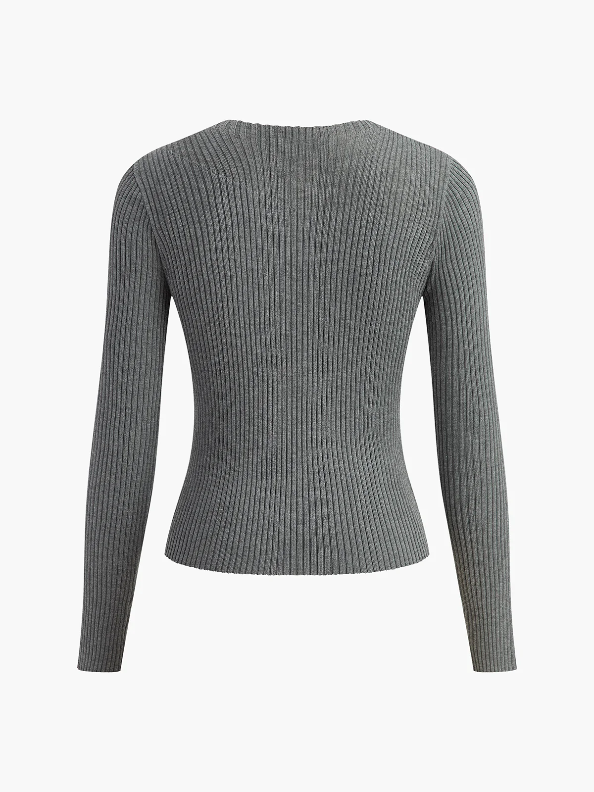 Knit Ribbed Crew Neck Asymmetric Top - Image 10
