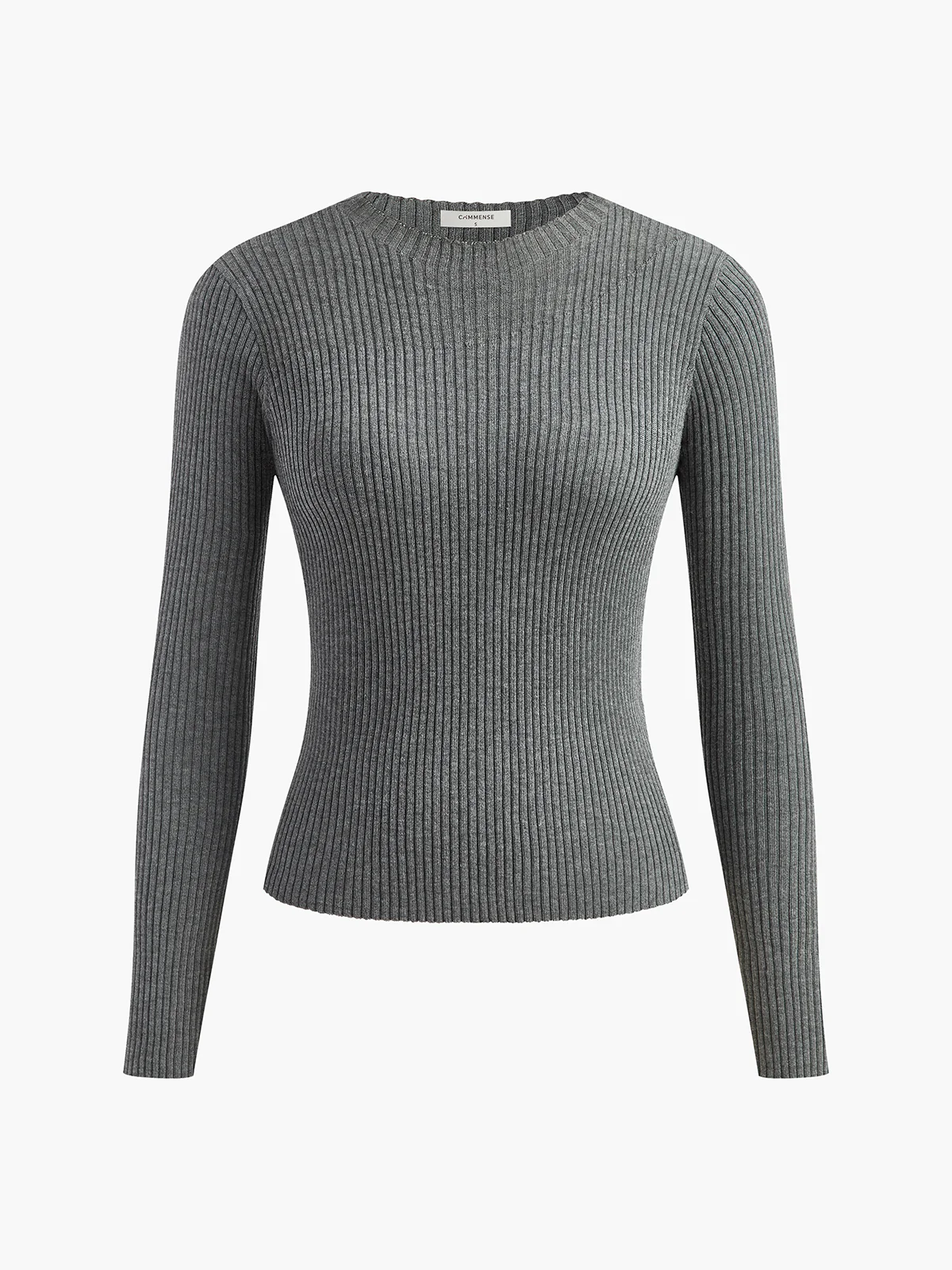 Knit Ribbed Crew Neck Asymmetric Top - Image 9