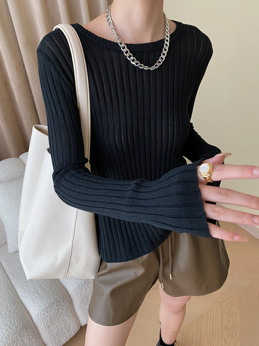 Knit Semi-sheer Long Sleeve Top - Image 2