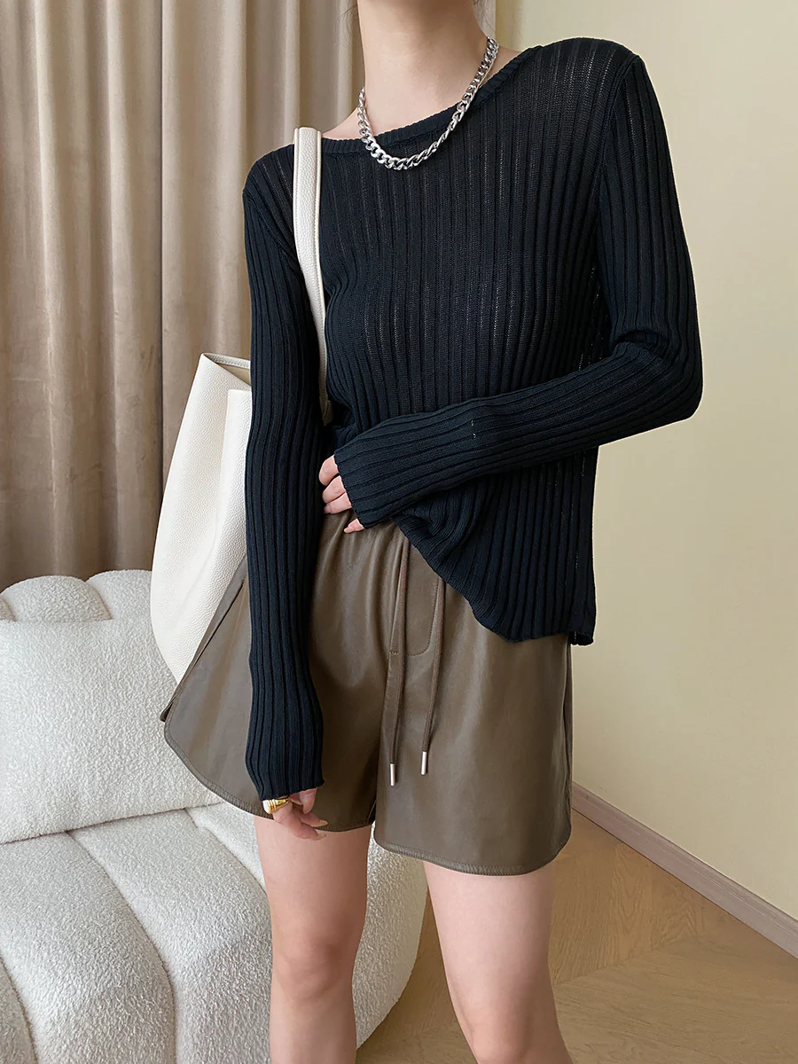 Knit Semi-sheer Long Sleeve Top - Image 5