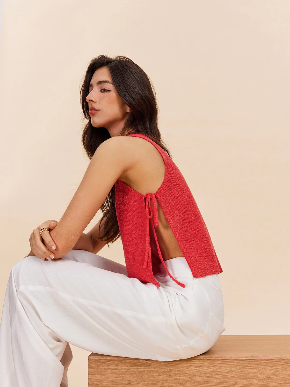Knit Top With Side Tie Detail - Image 2