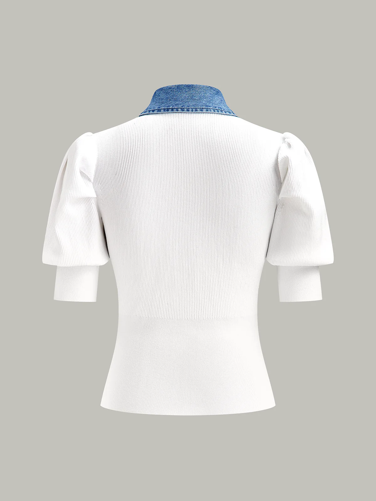 Knitted and Denim Contrast Button Top - Image 2