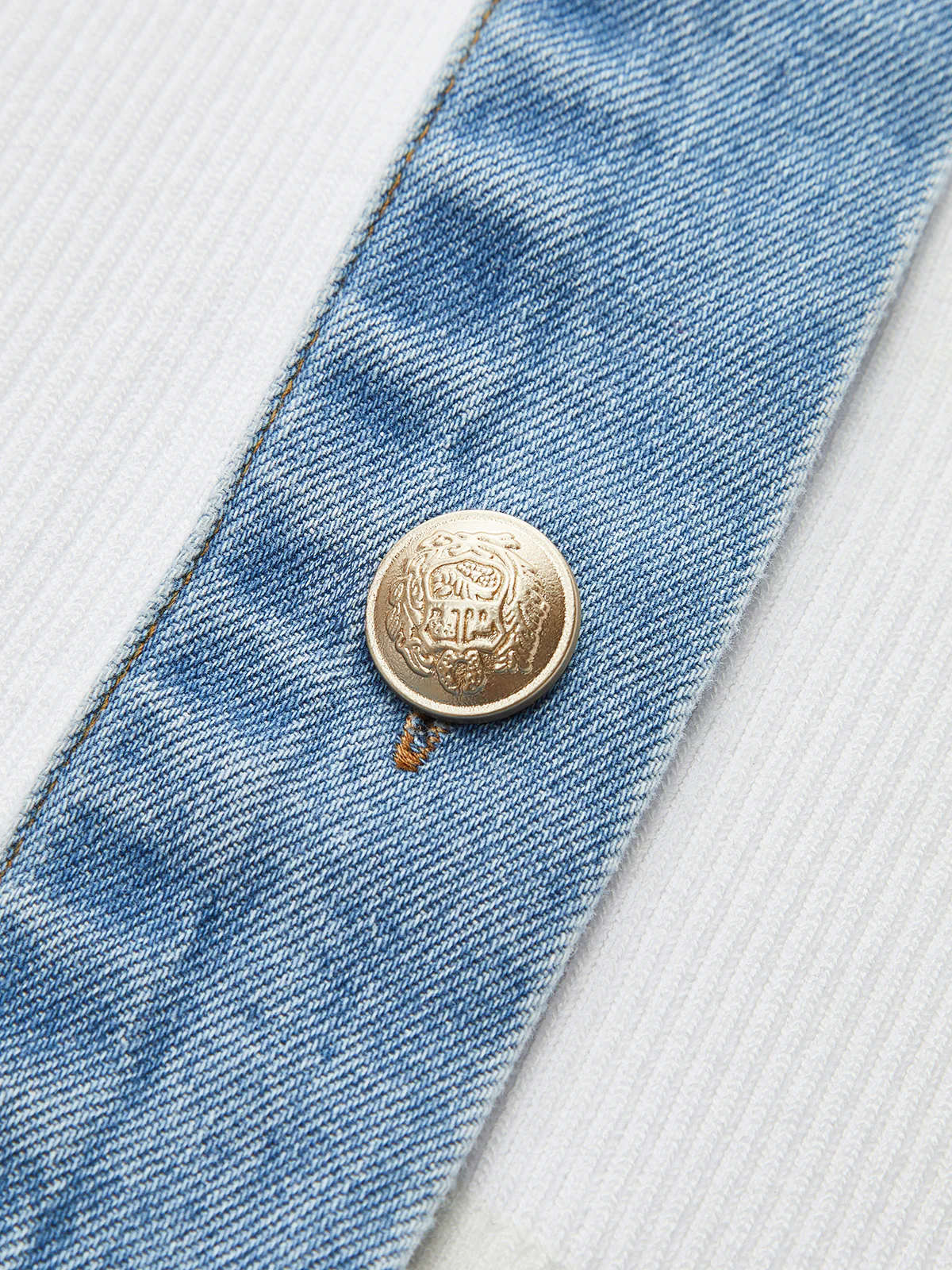 Knitted and Denim Contrast Button Top - Image 3