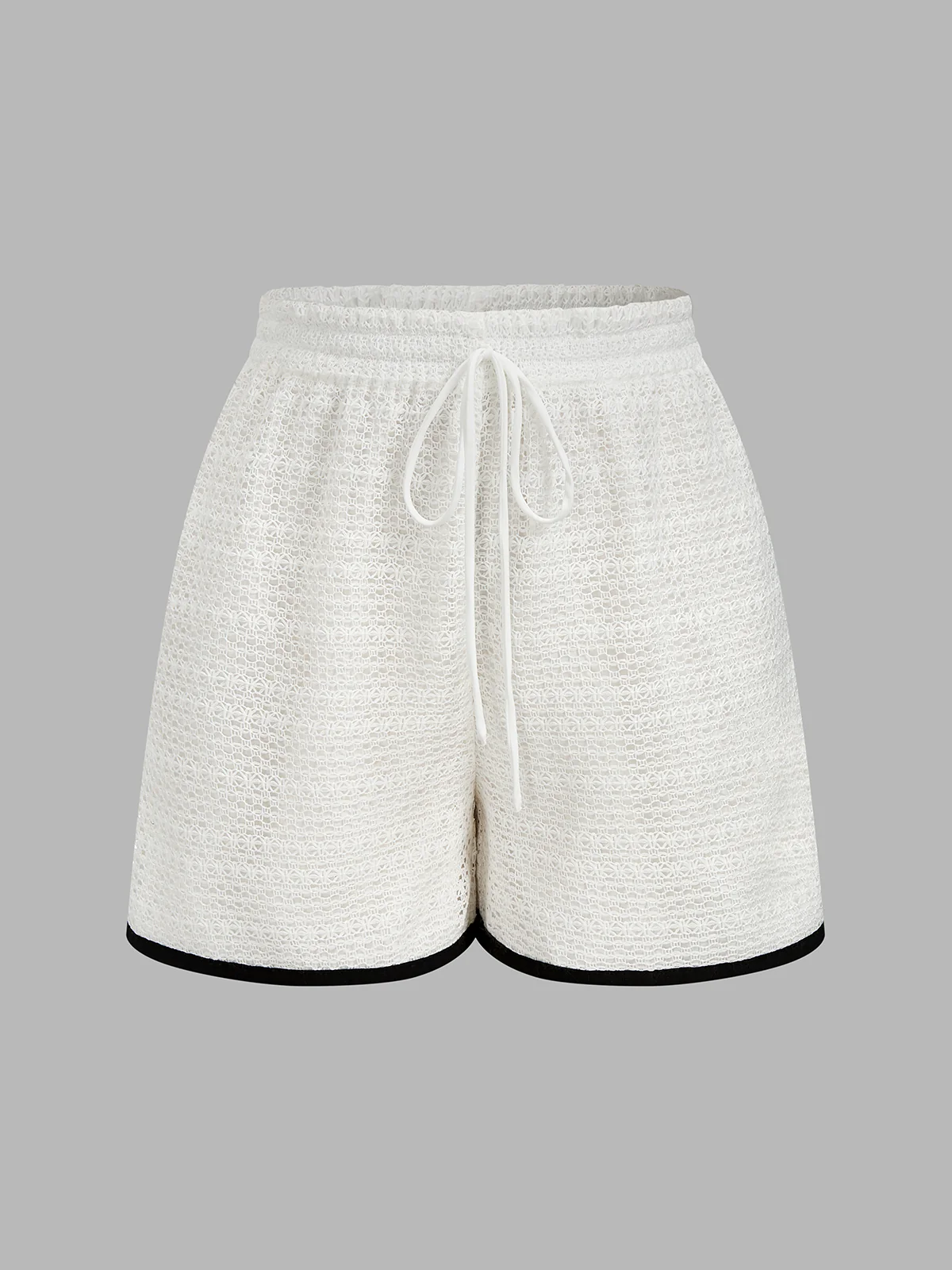 Knitted Contrast Binding Tie Front Top & Shorts Set - Image 5