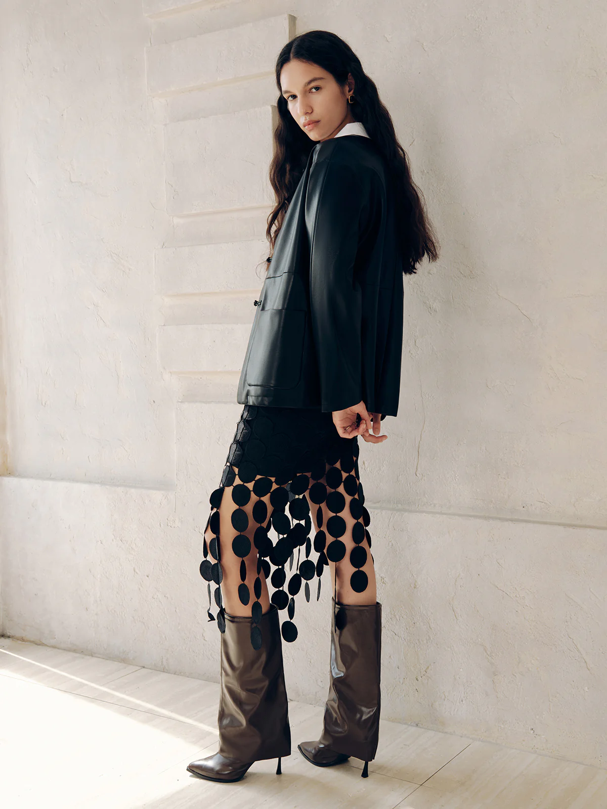 Knot Button Faux Leather Jacket - Image 7