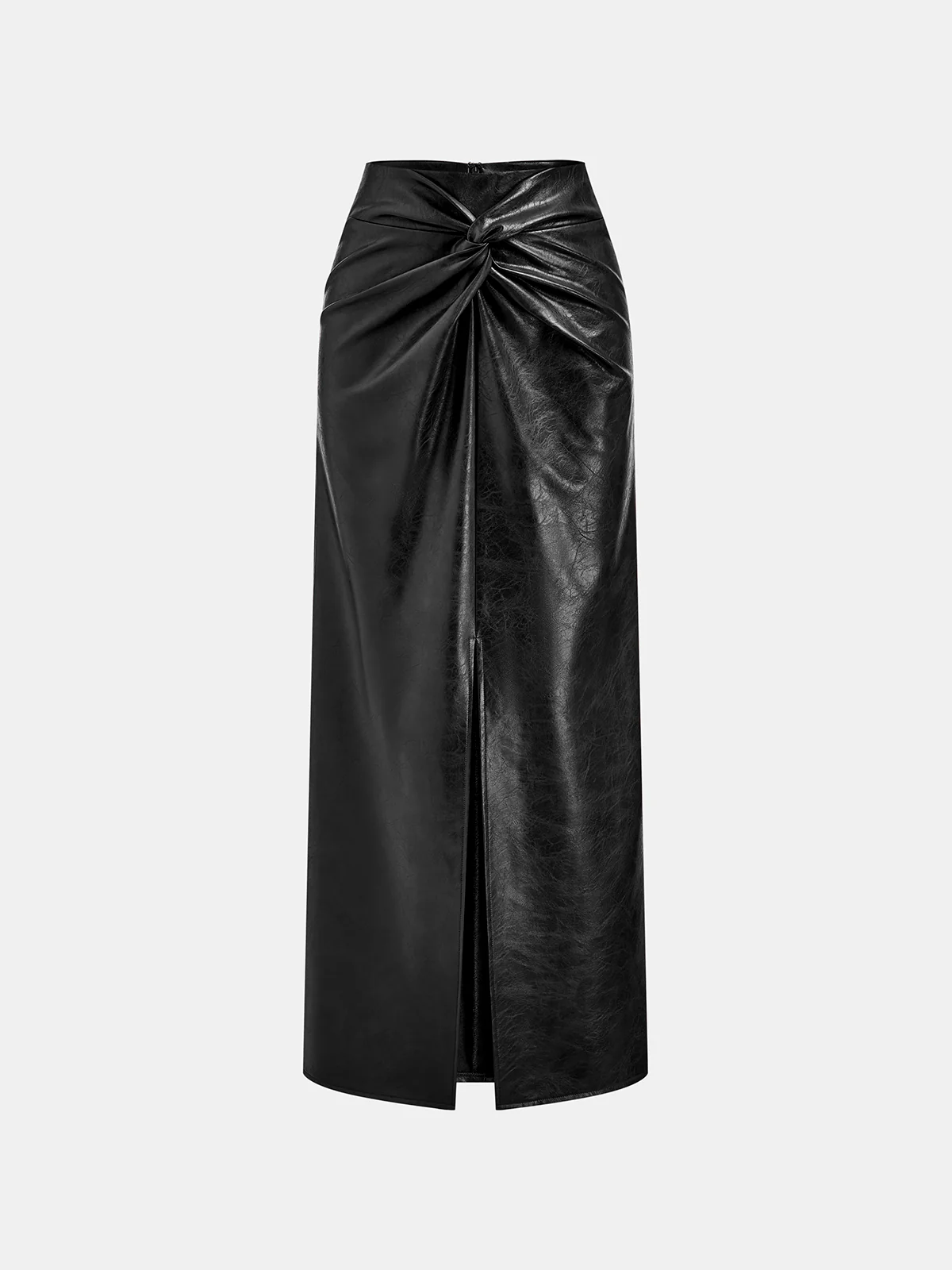 Knot Detail Slit Faux Leather Midi Skirt - Image 6