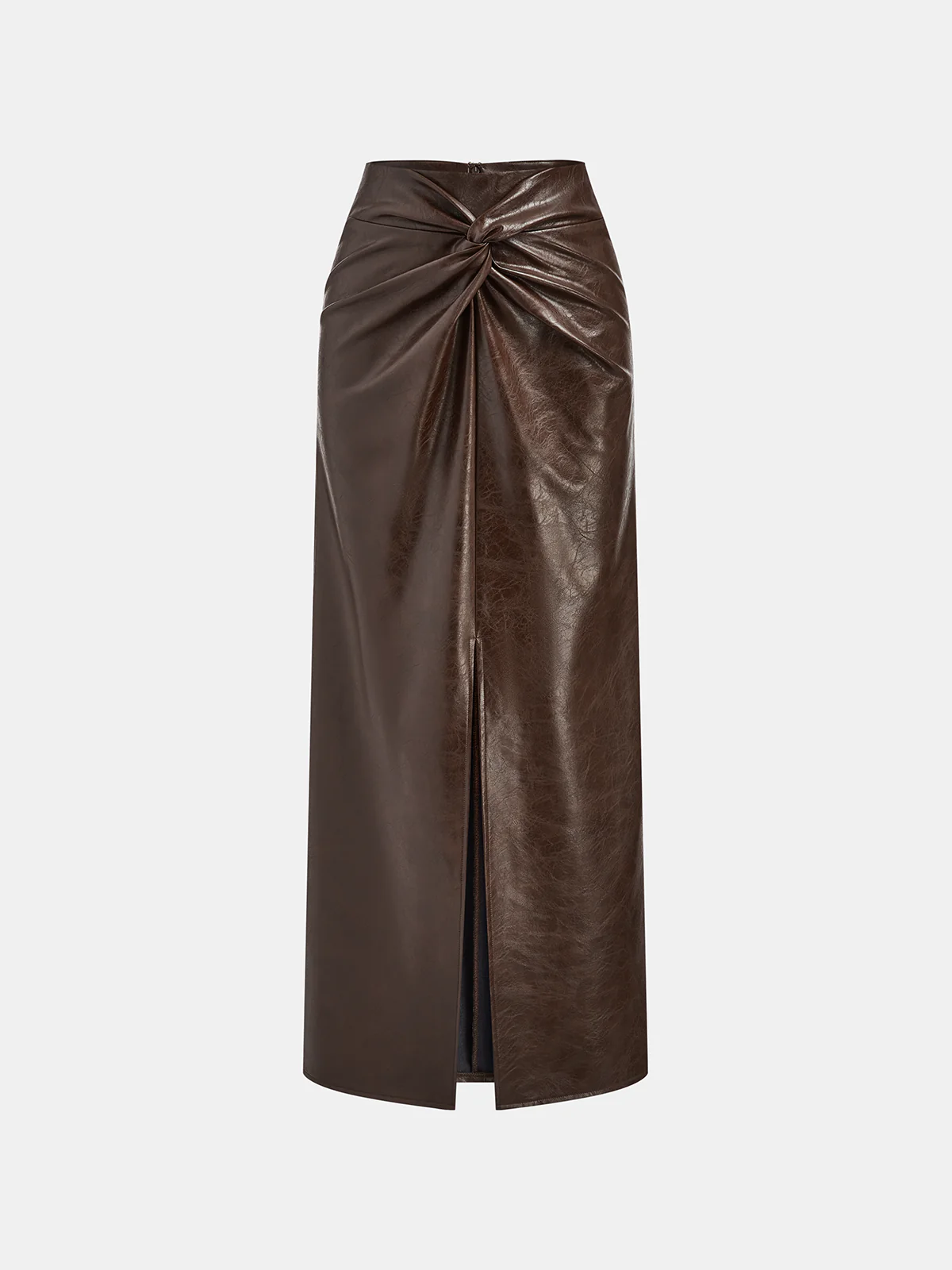 Knot Detail Slit Faux Leather Midi Skirt - Image 7