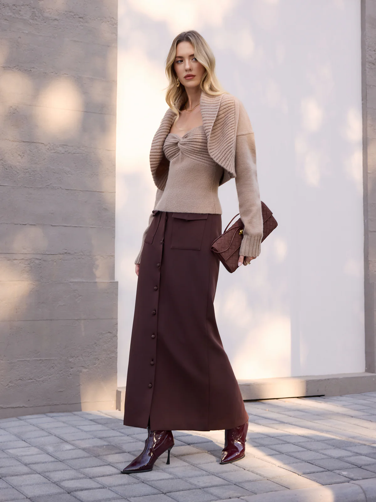 Knot Front Strapless Top & Cardigan Two-Piece Set - Image 5