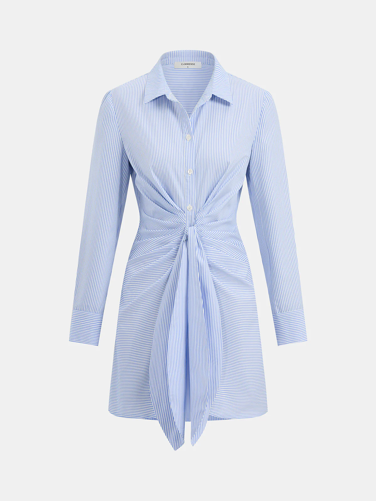 Knot-Front Striped Shirt Dress