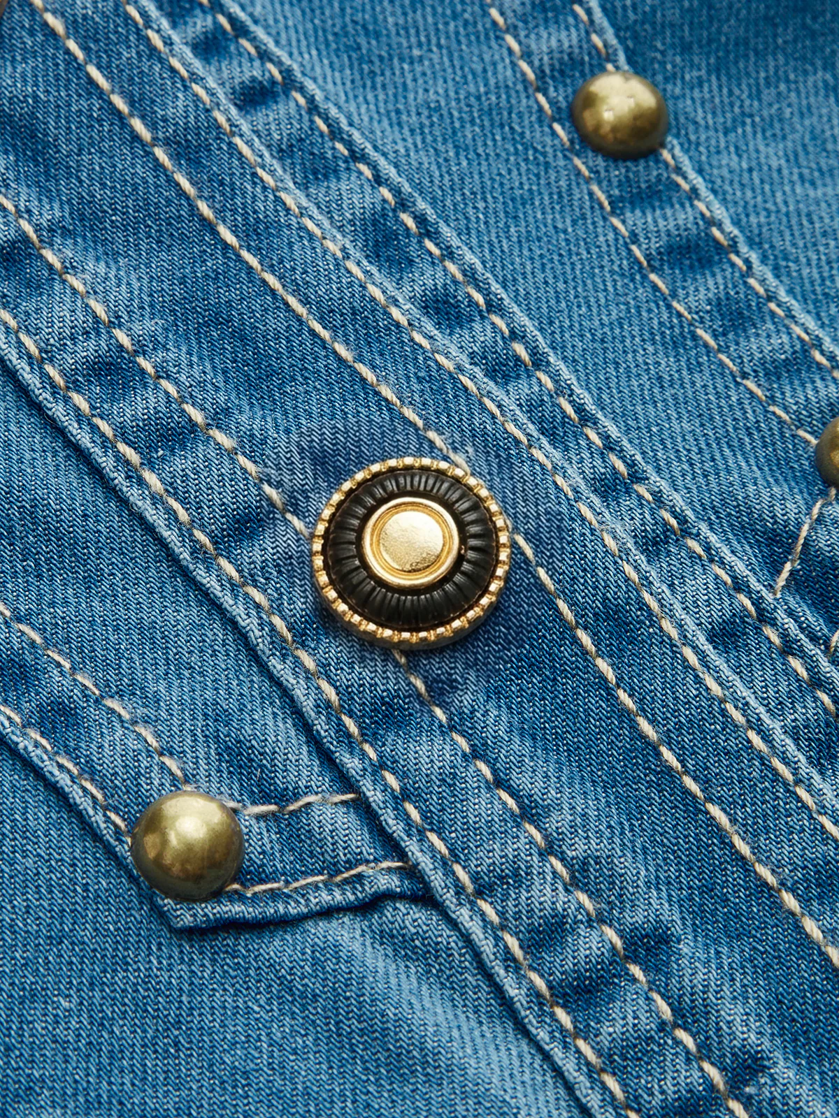Knot-Front Studded Denim Shirt - Image 4