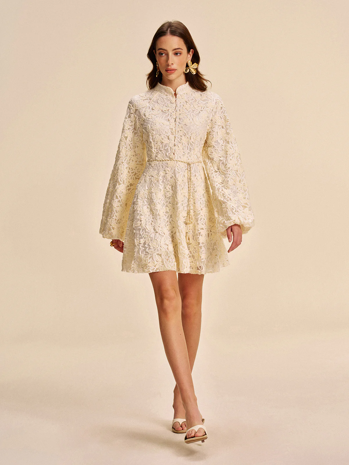 Lace Bell-Sleeve Dress With Belt - Image 4