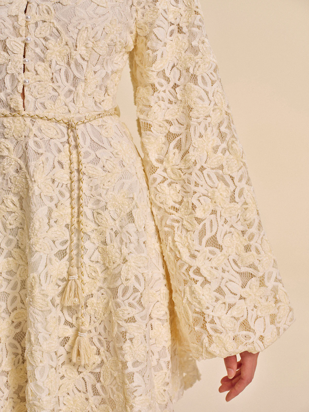 Lace Bell-Sleeve Dress With Belt - Image 6