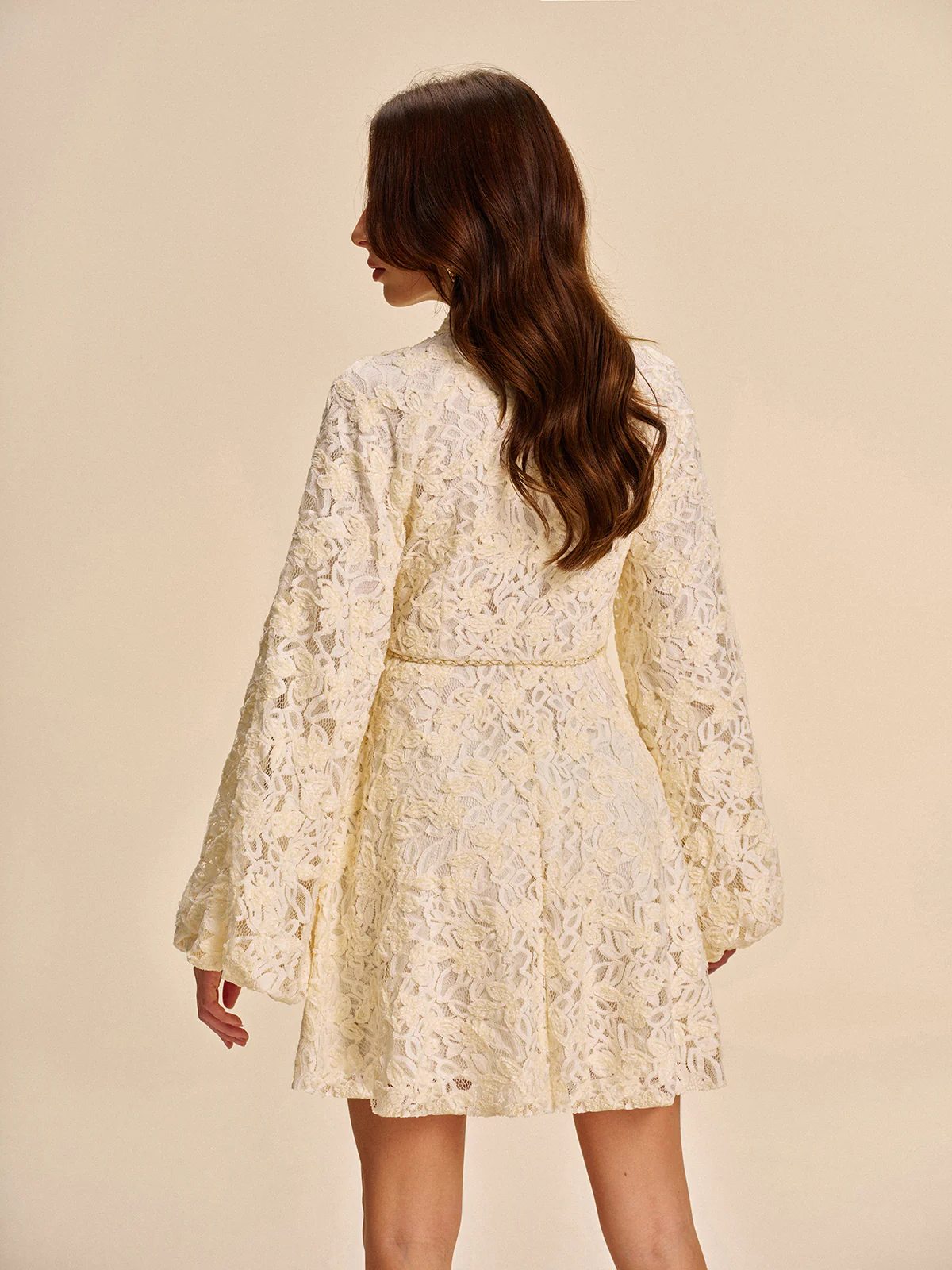 Lace Bell-Sleeve Dress With Belt - Image 7