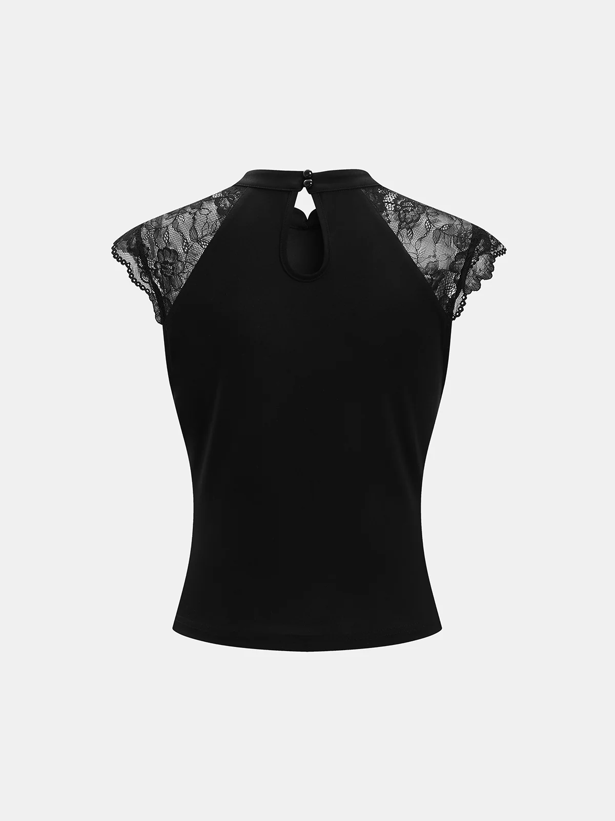 Lace Cap Sleeve Mandarin Collar Blouse - Image 2