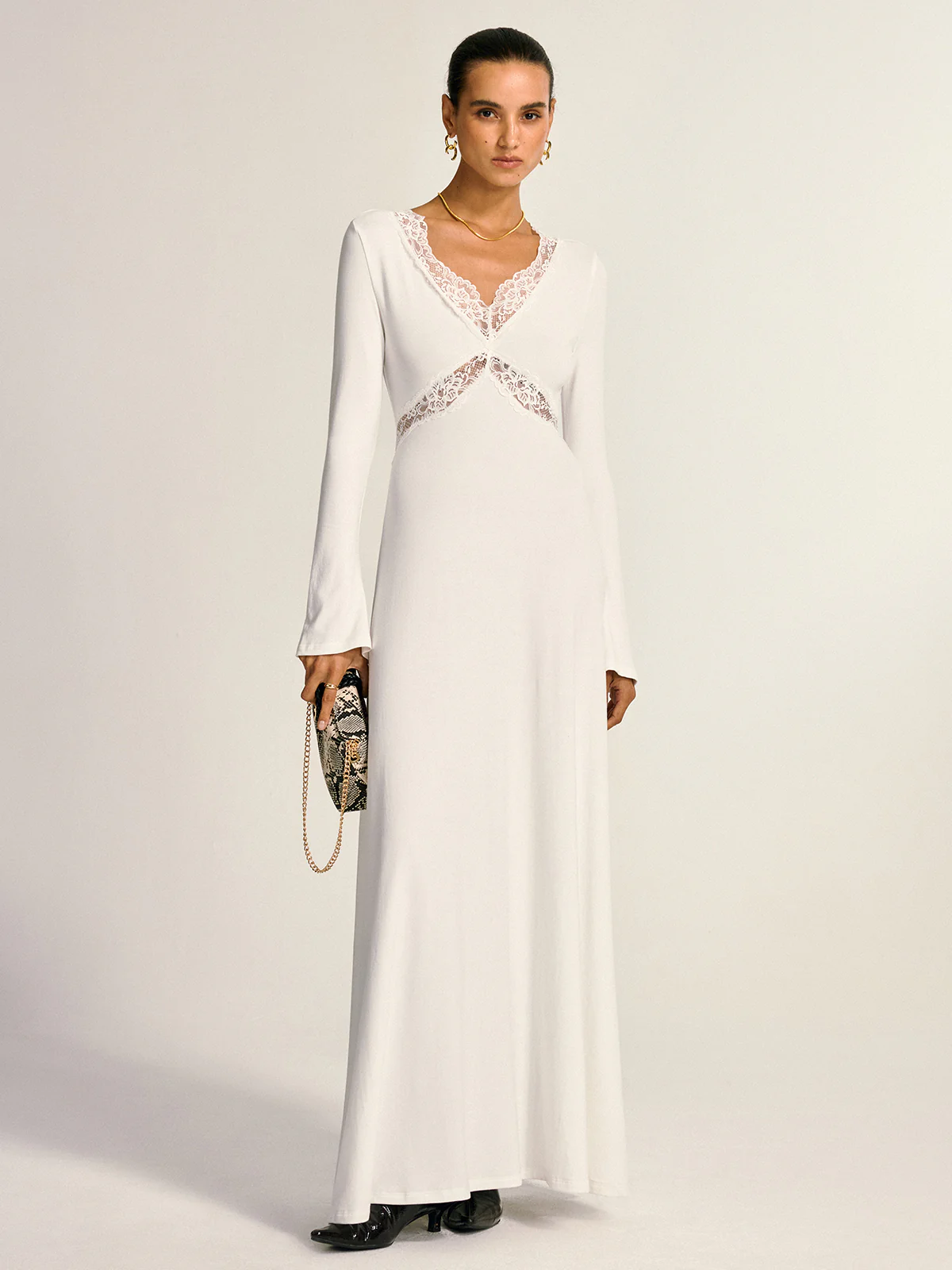 Lace Cross Paneled Long Sleeve Maxi Dress - Image 2