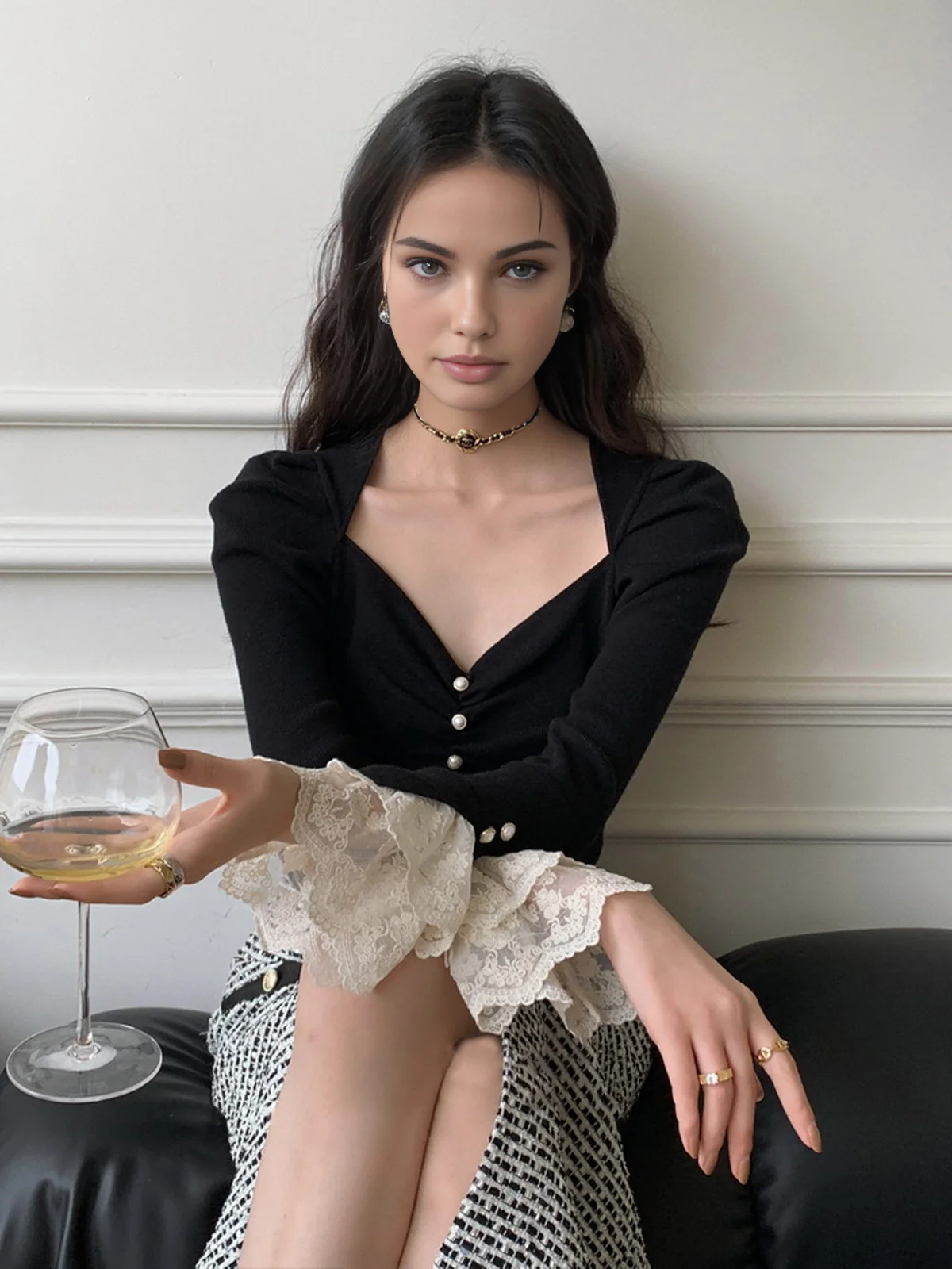 Lace Cuff Slim Sweater - Image 6