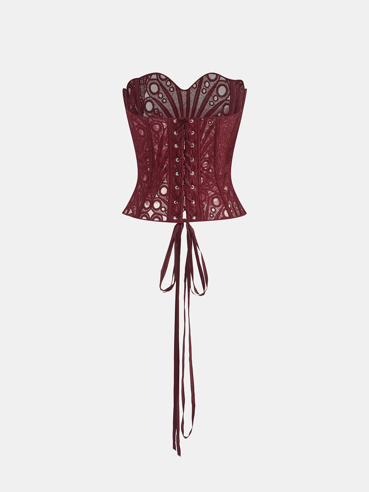 Lace Cut-Out Adjustable Back Tie Corset Top - Image 4