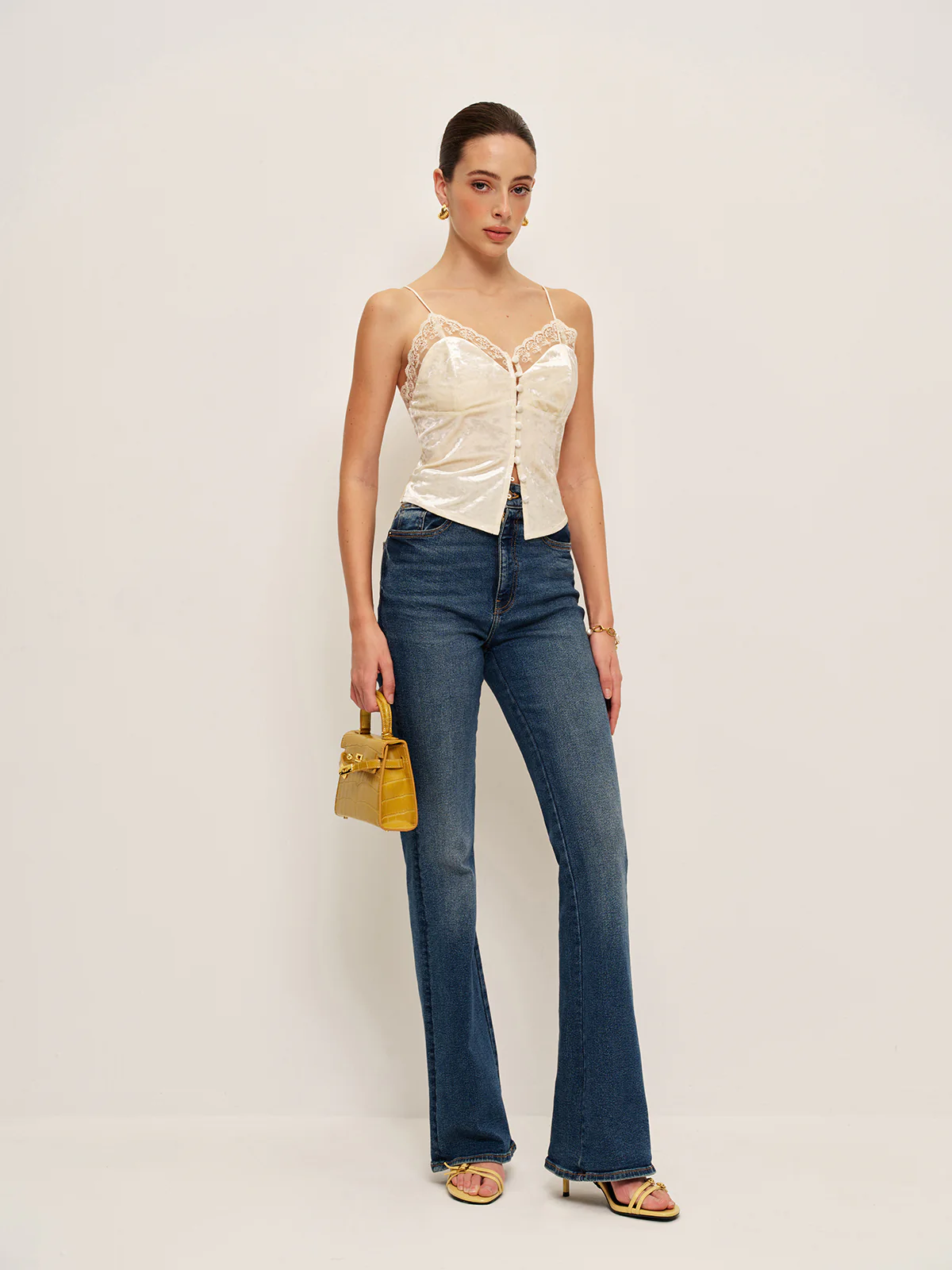 Lace Detail Velvet Cami Top - Image 2